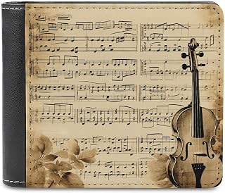 Music Notes on Old Paper PU Leather Wallet for Men Women | RFID Blocking Bifold Wallet with 6 Slots, Fashion Coin Purse, Compact Minimalist Card Holder for Travel work Daily Use & Gift