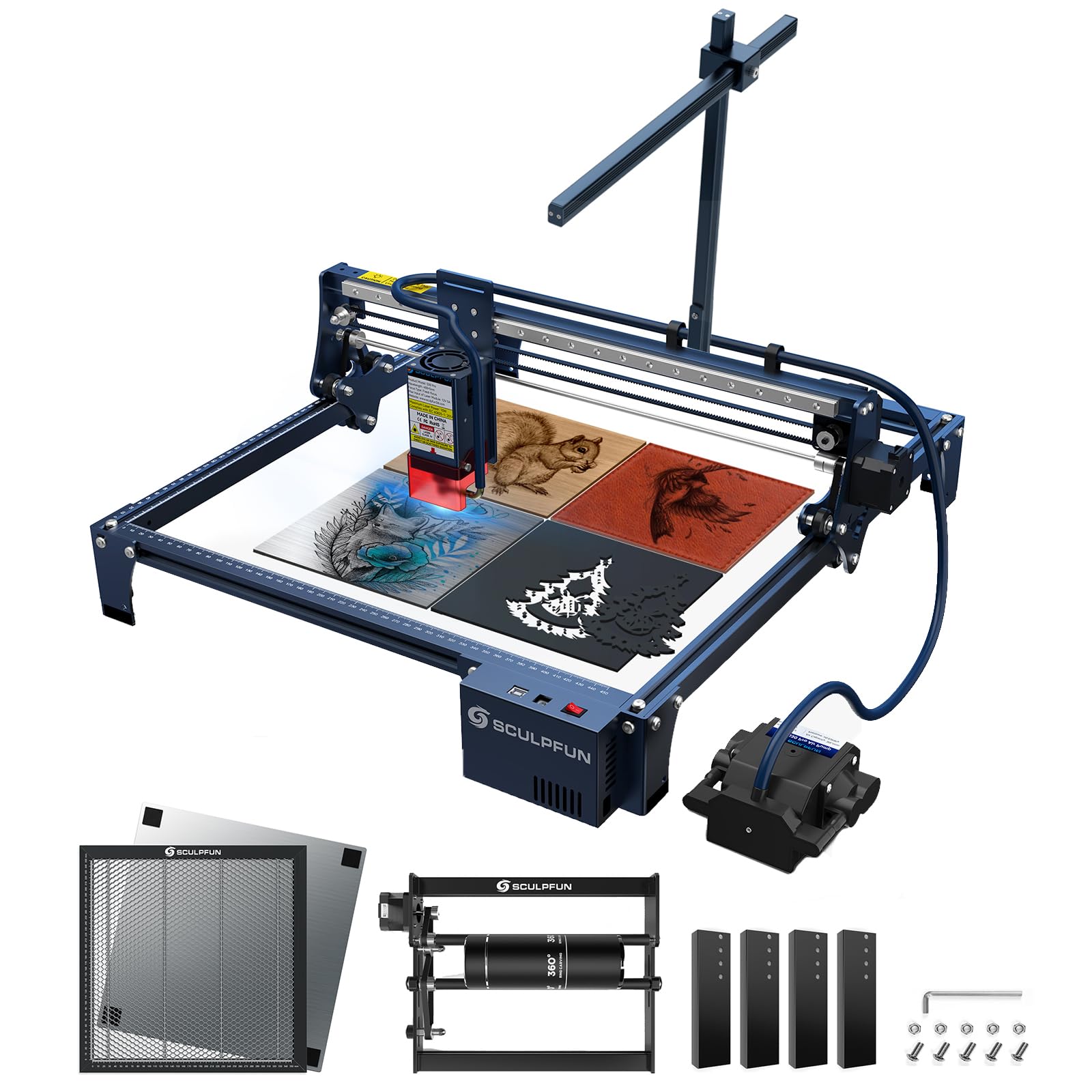 SCULPFUN S30 PRO lasergraveermachine met laserdraairol en automatische besturing Air Assist, 0,005 mm precisie, 10 W uitgangsvermogen Lasergraveren snijden voor hout, metaal, glas, acryl SCULPFUN S30 PRO lasergraveermachine met laserdraairol en automatische besturing Air Assist, 0,005 mm precisie, 10 W uitgangsvermogen Lasergraveren snijden voor hout, metaal, glas, acryl