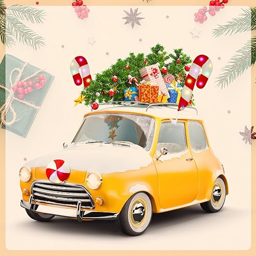 Miniatura 4 de 2 pares de cuernos de reno de Navidad y nariz con luces LED, decoración navideña para ventana de automóvil, cornamentas de reno, kit de automóvil