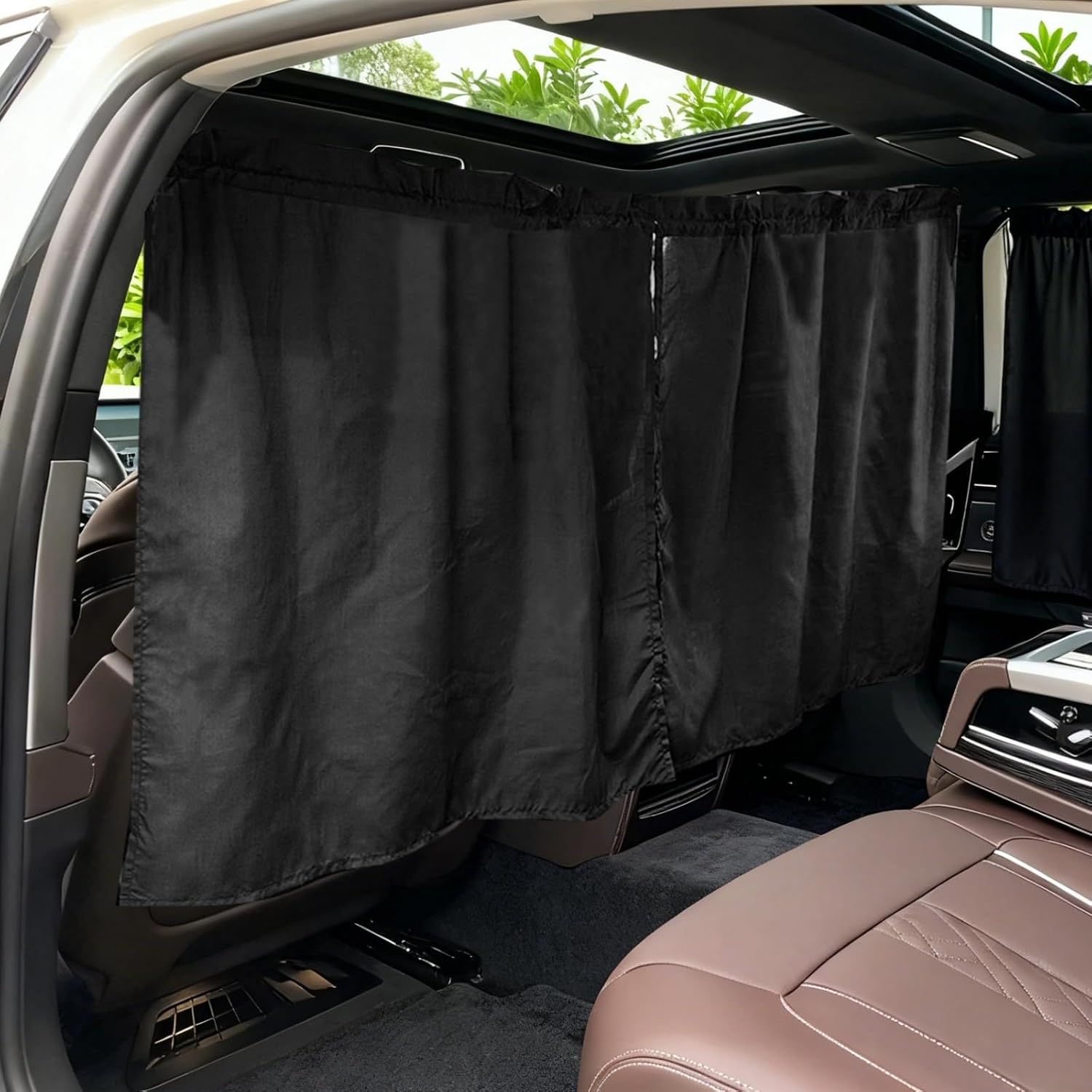 3 Pcs Car Privacy Curtains Set, Black Divider Curtain 55.1"x27.6" & 2 Window Shades - Polyester Fabric for Substantial Privacy, Universal Fit for Most Vehicles