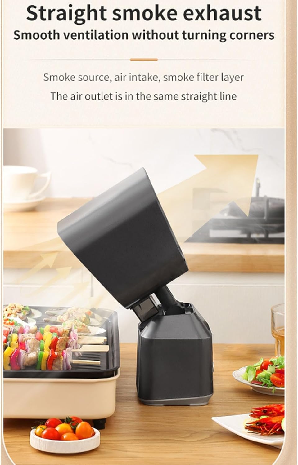 Ejoyous Portable Range Hood in use, showing straight smoke exhaust