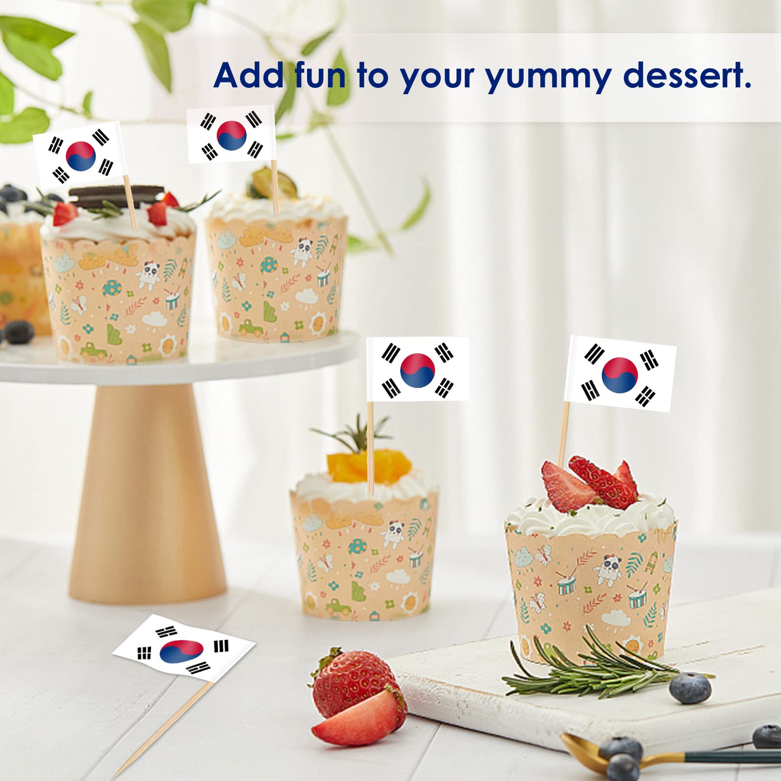 100 Stuzzicadenti Decorativi Con Bandiera Coreana – Mini Bandierine Per Cupcake, Cocktail E Antipasti, Ideali Per Feste A Tema E Celebrazioni, 3,5x2,5 Cm