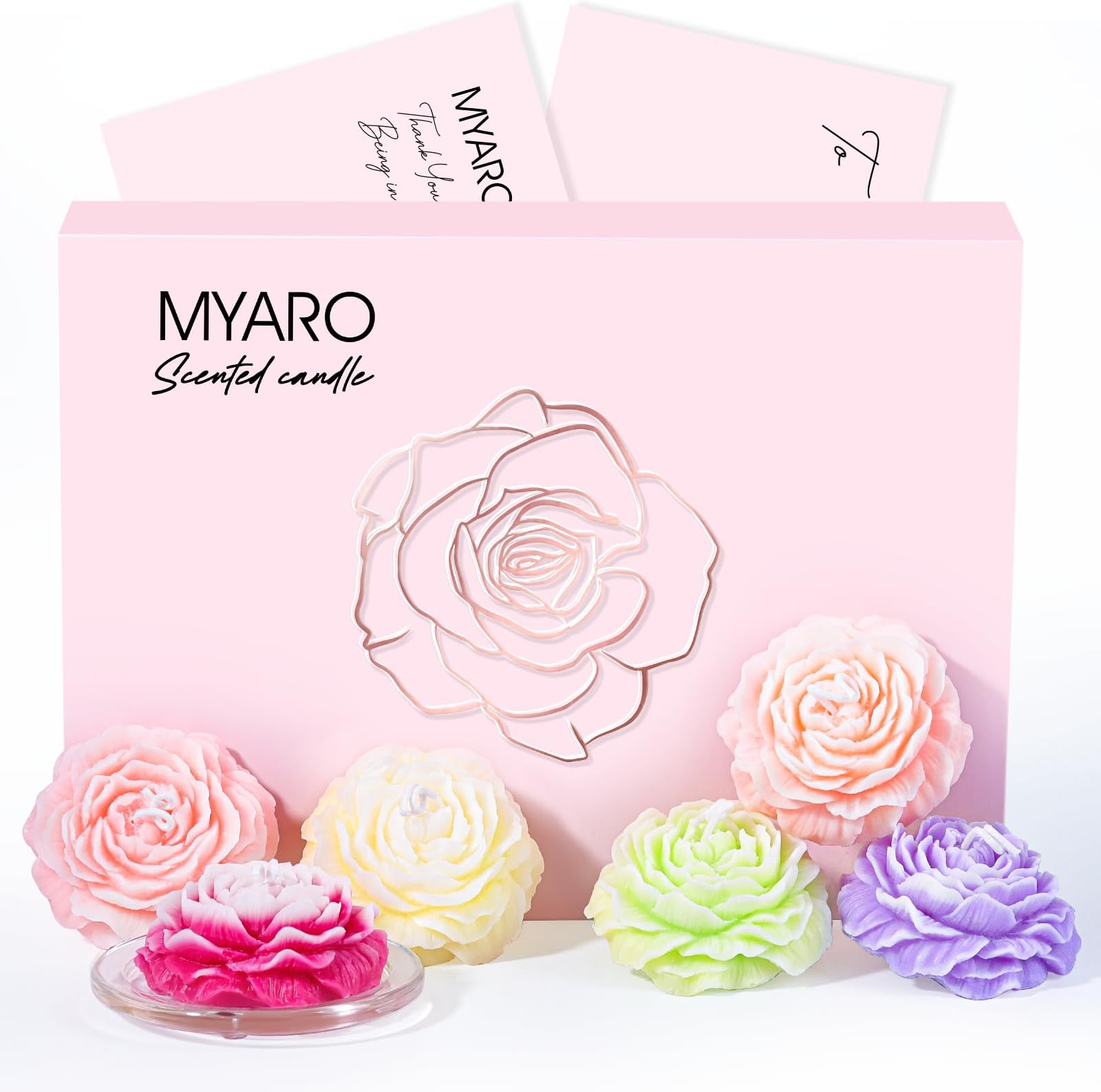 MYARO Scented Candles Set 6 Packs Candles for Home Scented Aromatherapy Set Flower Shape Gifts for Women Birthday, Anniversary, Lavender, Rose