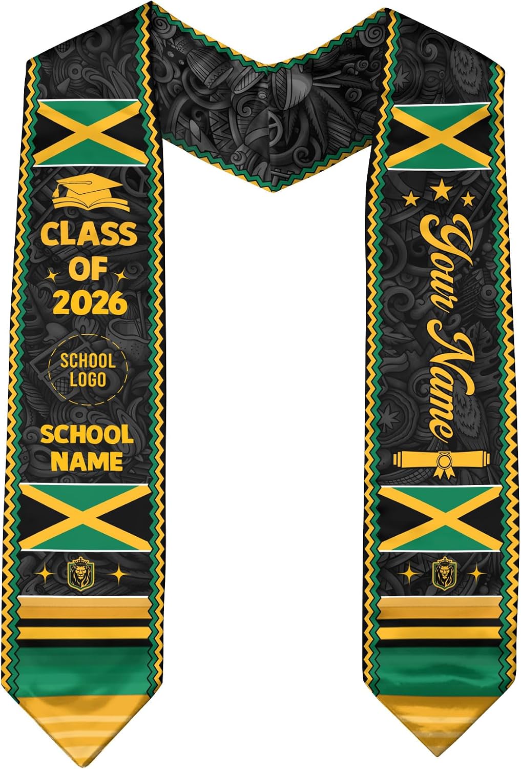 Customized Jamaica Graduation Stole 2026, Custom Jamaican Graduation Sash, Class of 2026 Sash, Jamaican American Flag