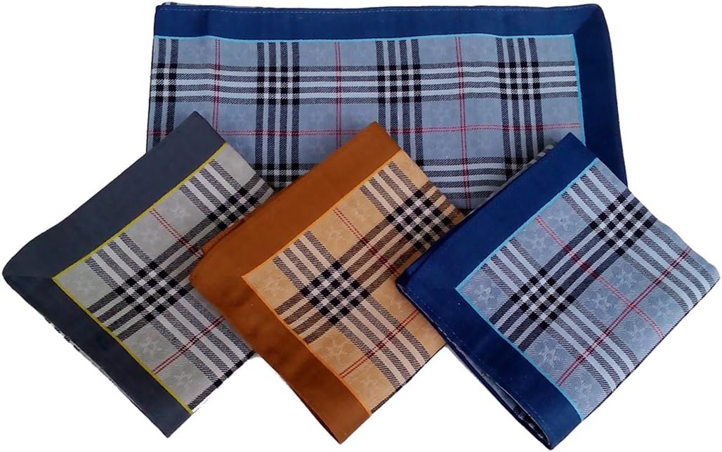 Handkerchiefs Cotton Chic Tartan Plaid Men Handkerchiefs Bulk (Pack of 12)