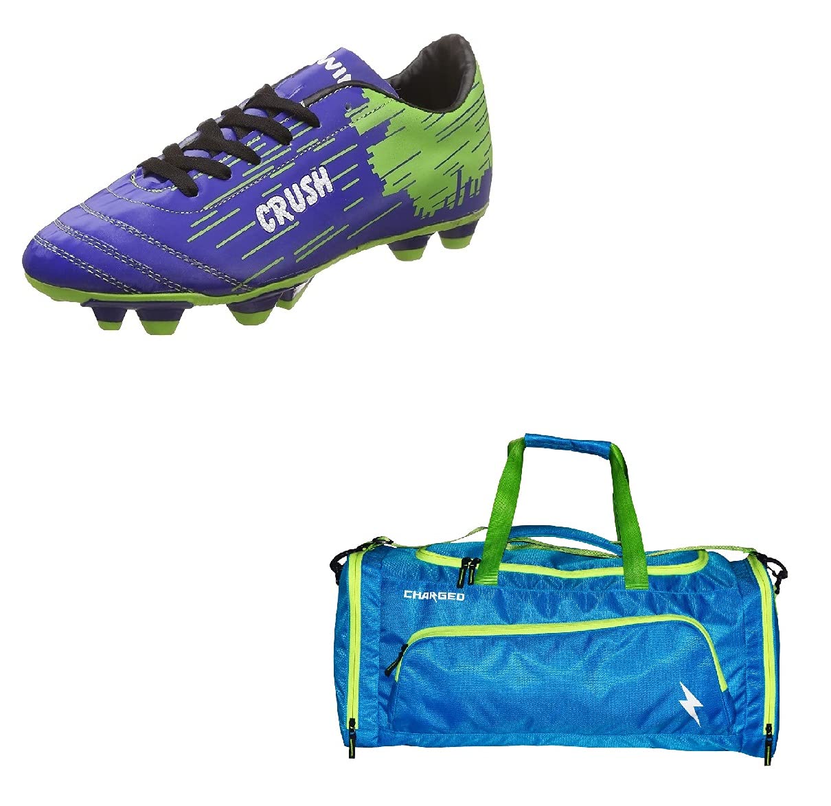Charged Sports Bag Superlight Blue With Gowin Football Shoe Crush Blue Green Size-8