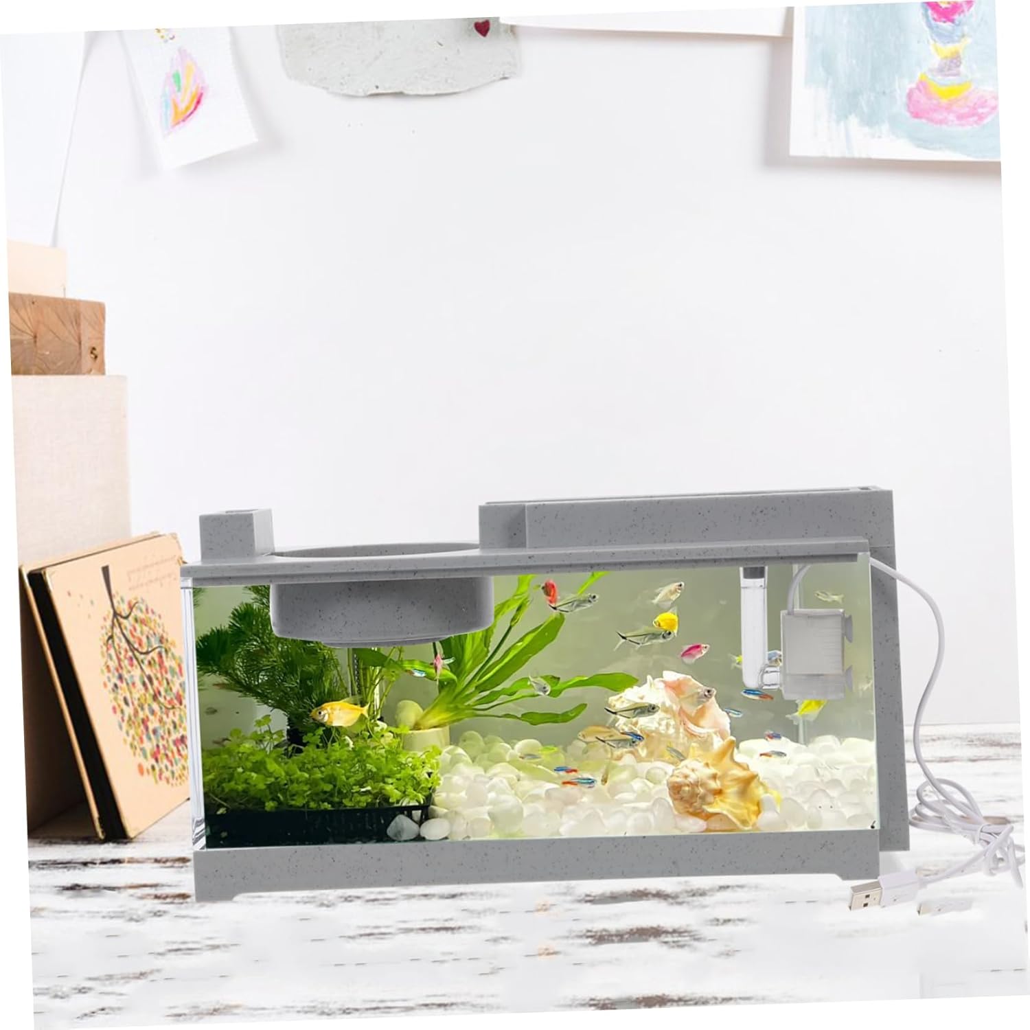 HAPINARY Desktop Aquarium Fish Tank with fish and decorations