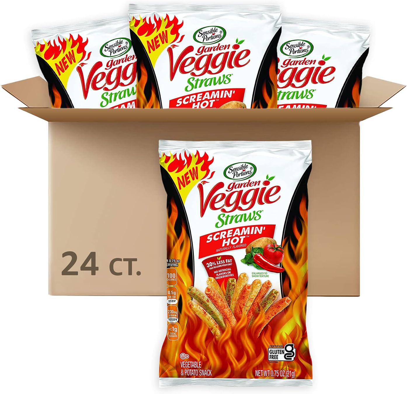 Garden Veggie Straws, Screamin' Hot, 0.75 Oz (Pack of 24)