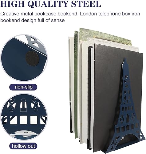 Miniatura 4 de SAFIGLE Sujetalibros de metal para libros, sujetalibros creativos de la Torre Eiffel, sujetalibros negros y blancos para soporte de libros,