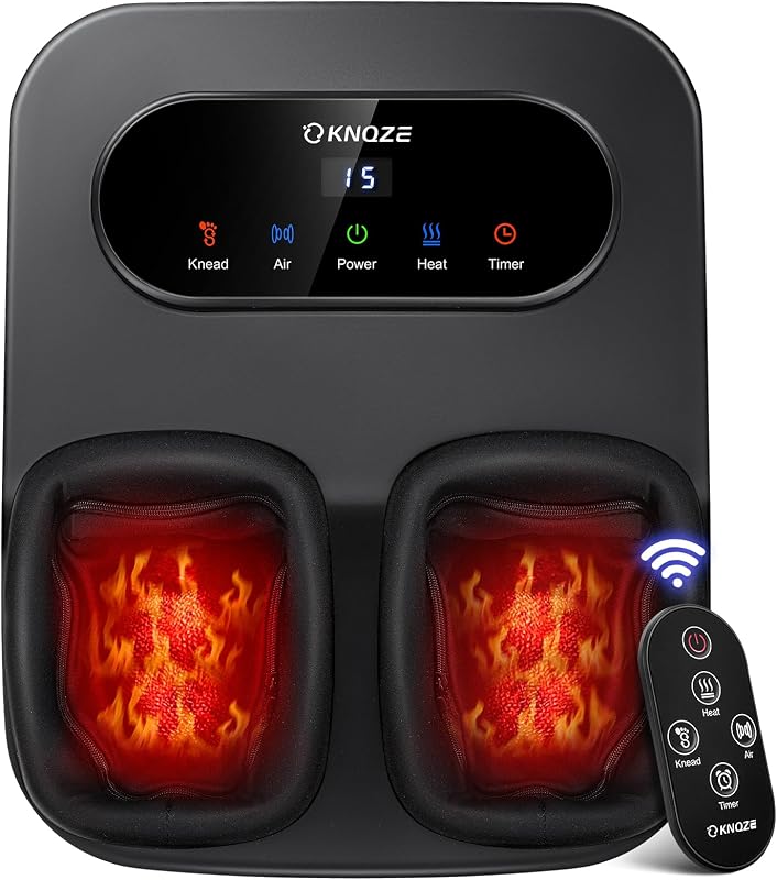 Masajeador de pies Shiatsu con calor y compresión, panel táctil LCD, FSA | Masaje de amasamiento profundo de todo el pie, múltiples niveles de calor y compresión, control remoto, hasta talla 12, elegible para HSA, idea de regalo