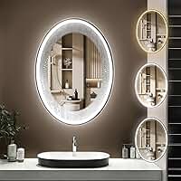 Espelho de Banheiro Oval Led 3 Cores 70x50cm, Espelho Banheiro De LED Touch 3 Cores de Luz Com Desembaçador, Vidro Temperado à Prova de Quedas Espelho de Corpo (110V /220V)