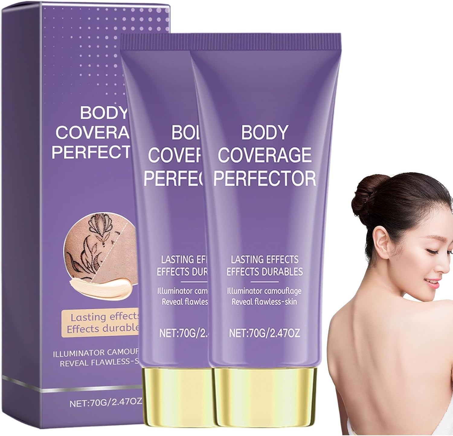 70 g Body Coverage Perfector, Pack of 2 Body Make-Up Waterproof, Concealer, Scar Cover Cover, Varicose Veins Cover, Leg Make-Up Waterproof without Transmission, Cover Waterproof Foundation
