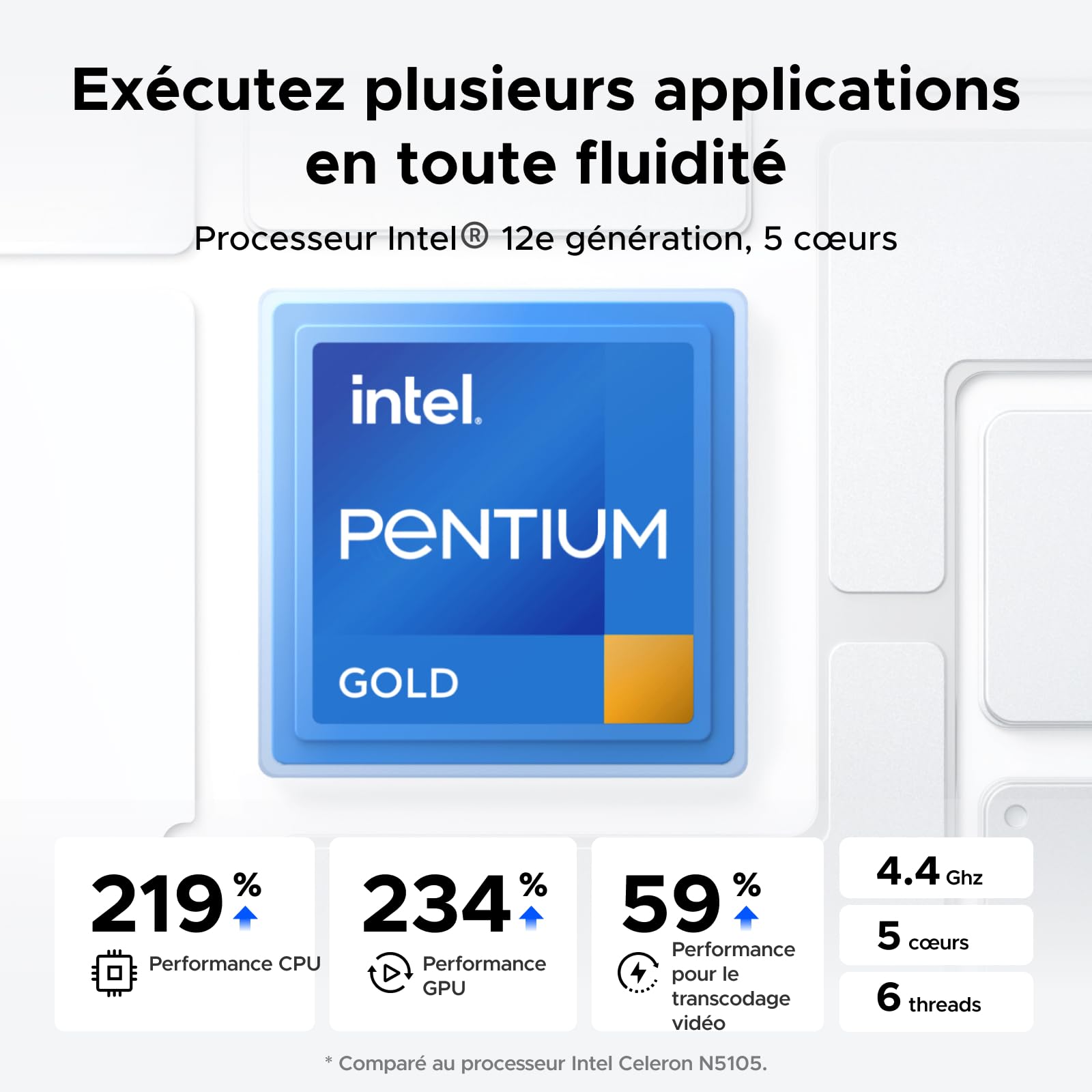 UGREEN NASync DXP4800 Plus, NAS 4 Baies, Intel Pentium Gold 8505 (5 cœurs), 8Go DDR5, 128Go SSD, 10GbE + 2,5GbE, 2 emplacements M.2 NVMe, HDMI 4K (sans Disque)