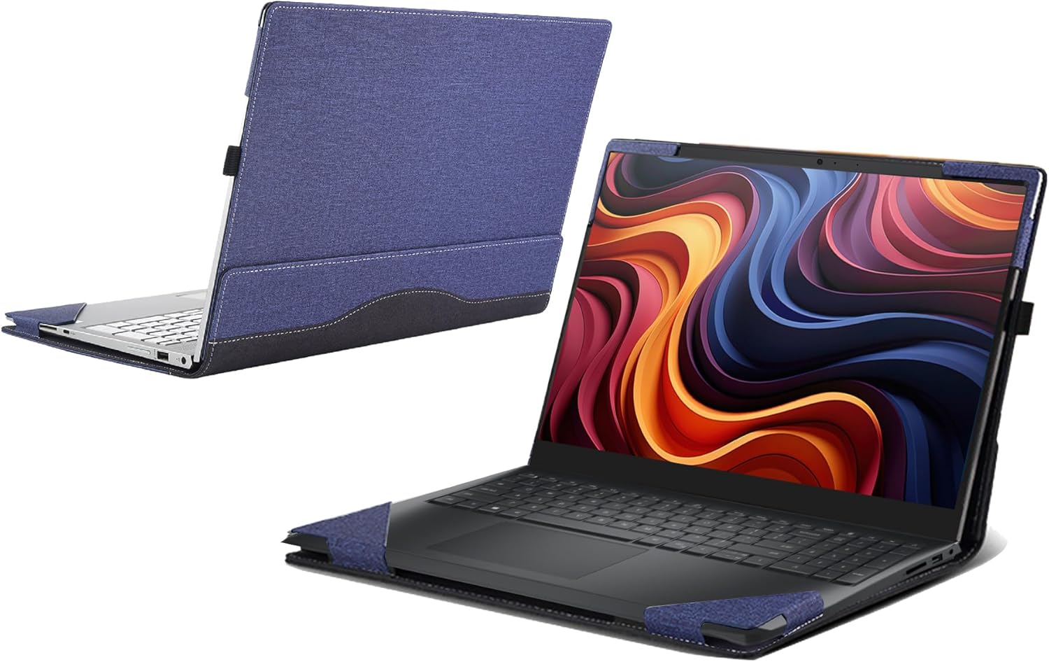 Laptop Case for Dell 15 Laptop DC15250 DC15255 [not Compatible with Any Other Model] ，2 in 1 PU Leather Inside Pocket Cover (Dark Blue)