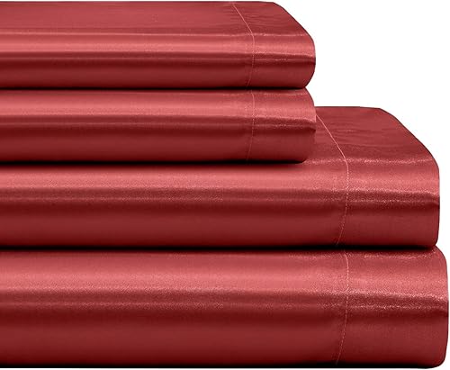 Miniatura 2 de Juego de 5 sábanas de satén divididas para cama ajustable, juego de cama de lujo, juego de sábanas rojas divididas, sábanas suaves y funda de