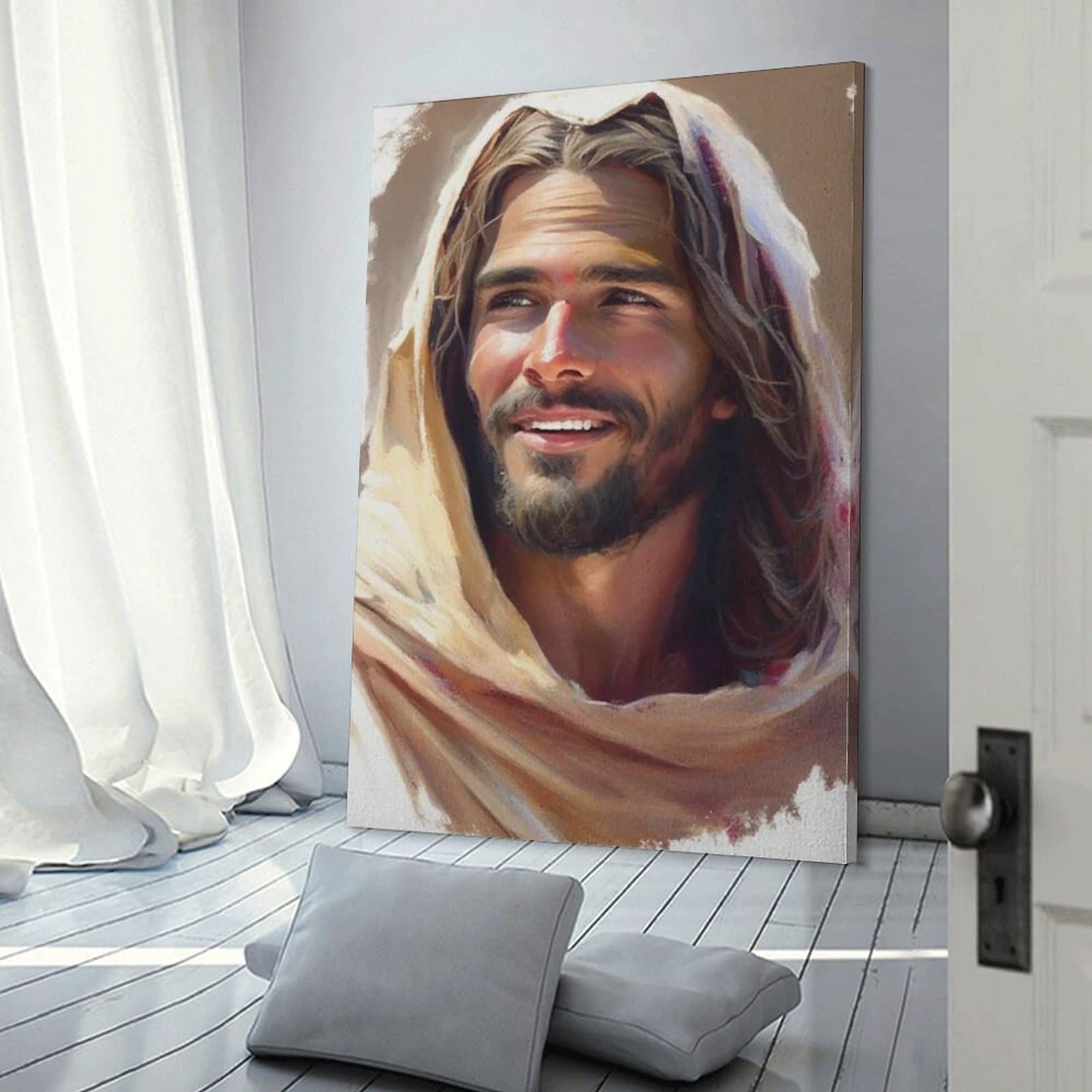 Cara De Jesus Sonriendo Cuadro Rostro De Cristo Jesús 45x40 Cm