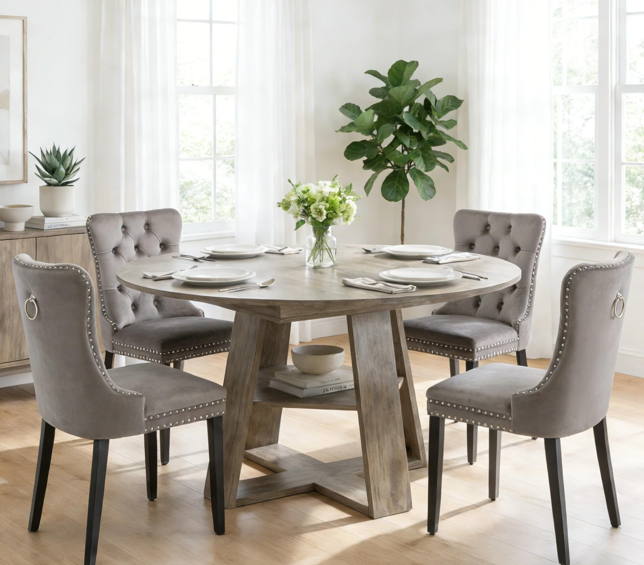 Grey Wood Extendable Round Dining Set