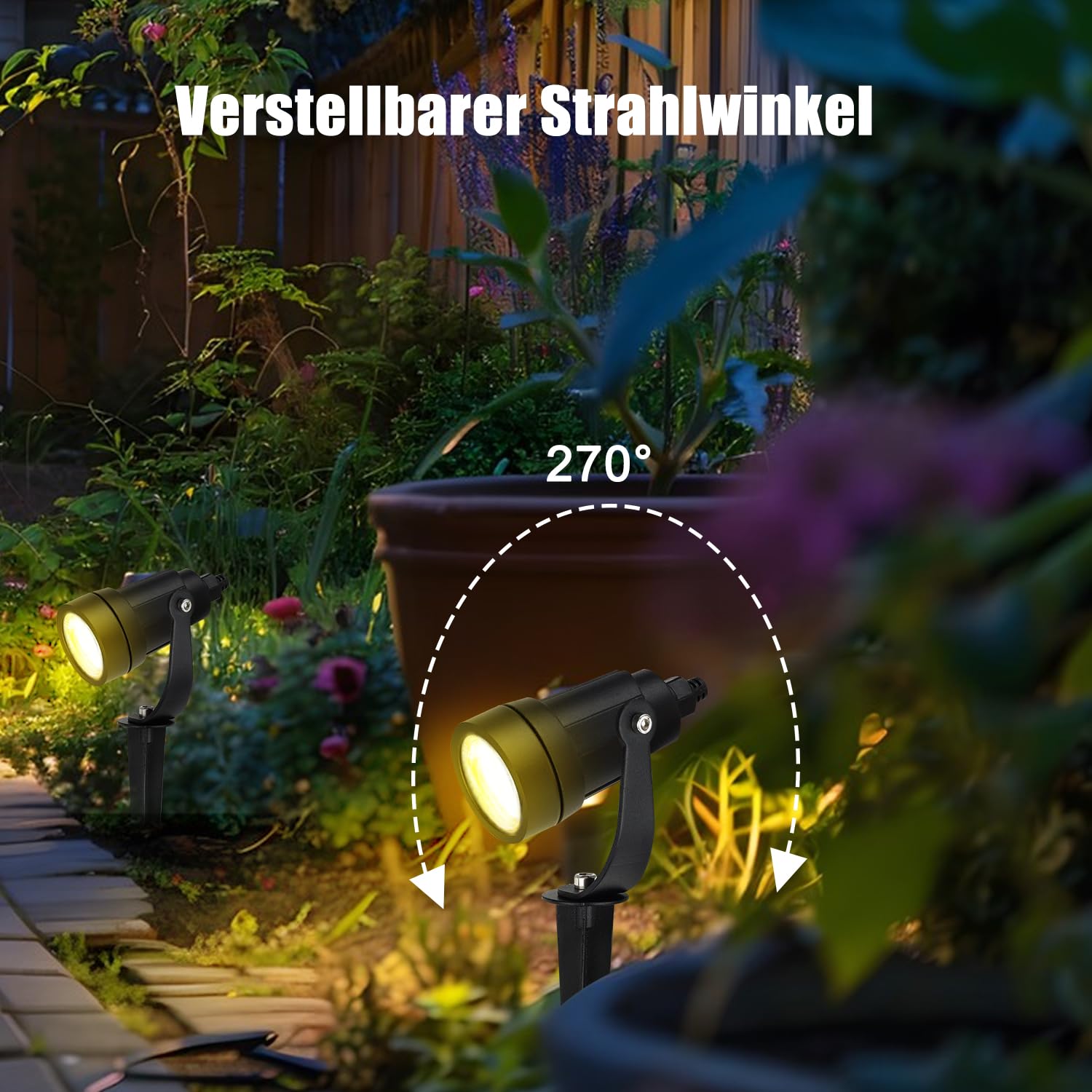 Gartenbeleuchtung LED außen mit Mit Timer- und Sensorfunktion，5W dimmbar Gartenstrahler Warmweiß 3000K 8 Stück，IP65 Wasserdicht für die Außen, Garten, Terrasse, Baum