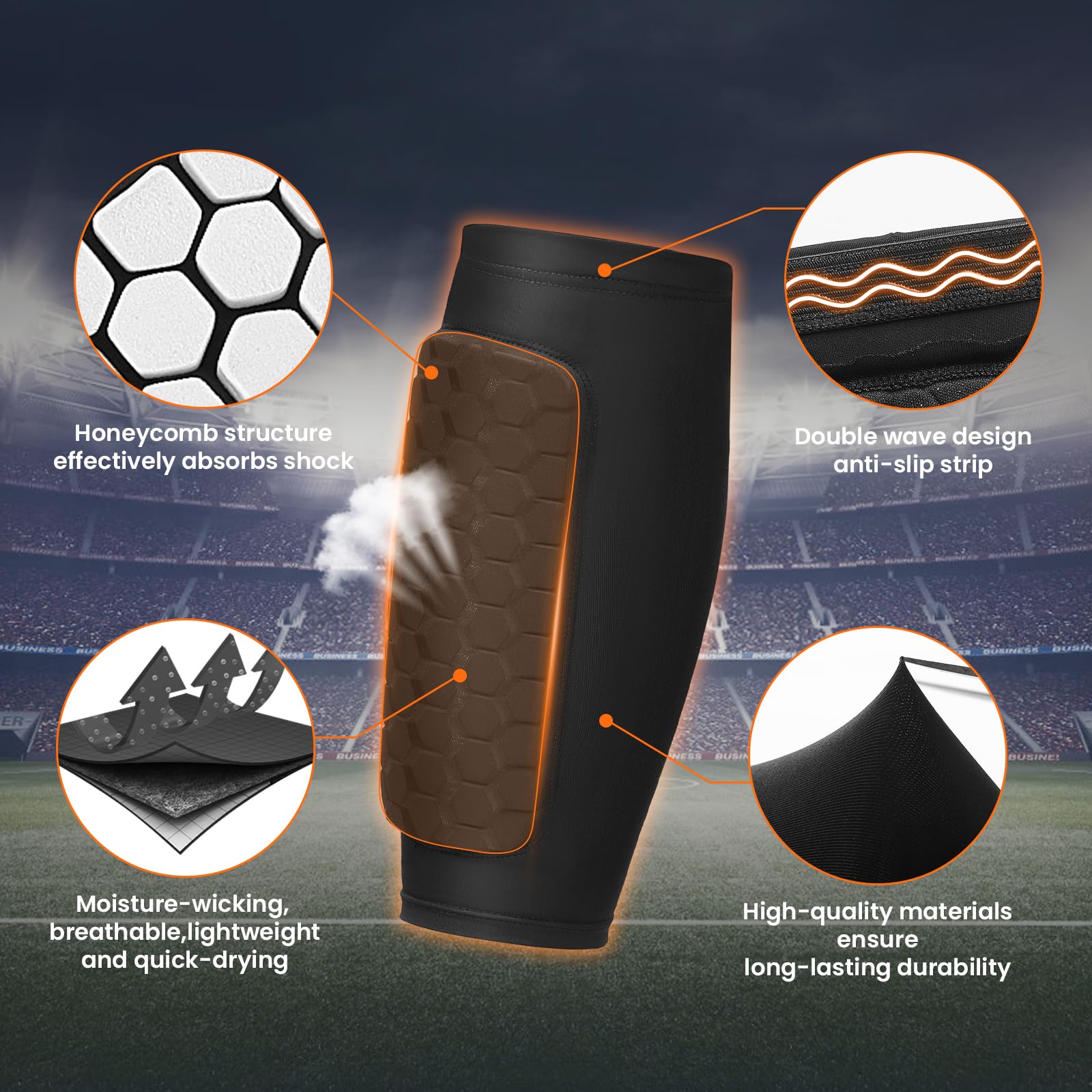2 Paio di Parastinchi Calcio Bambino, Con Imbottitura Lunga a Nido D'ape, Manica Protettiva per Polpacci, Traspiranti e Non Slip, Parastinchi Calcio Professionali Antiurto