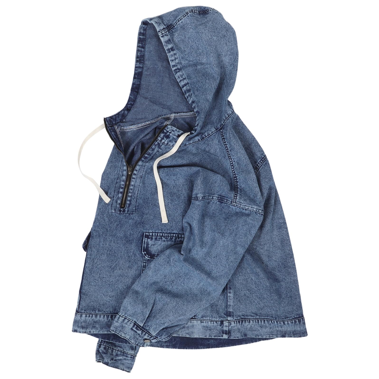 ibasenice Bluza dżinsowa modna dżinsowa z kapturem z kapturem elegancki płaszcz dżinsowy typu oversize typu oversize Blue