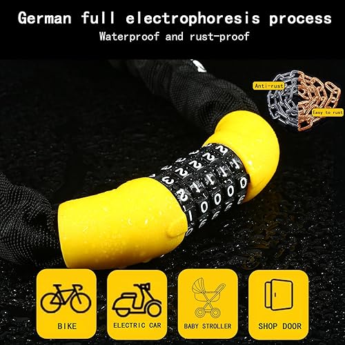 Miniatura 2 de Cerradura de bicicleta de marca alemana combinación de 5 dígitos de alta seguridad antirrobo de cadena de bicicleta - Cerradura de bicicleta sin