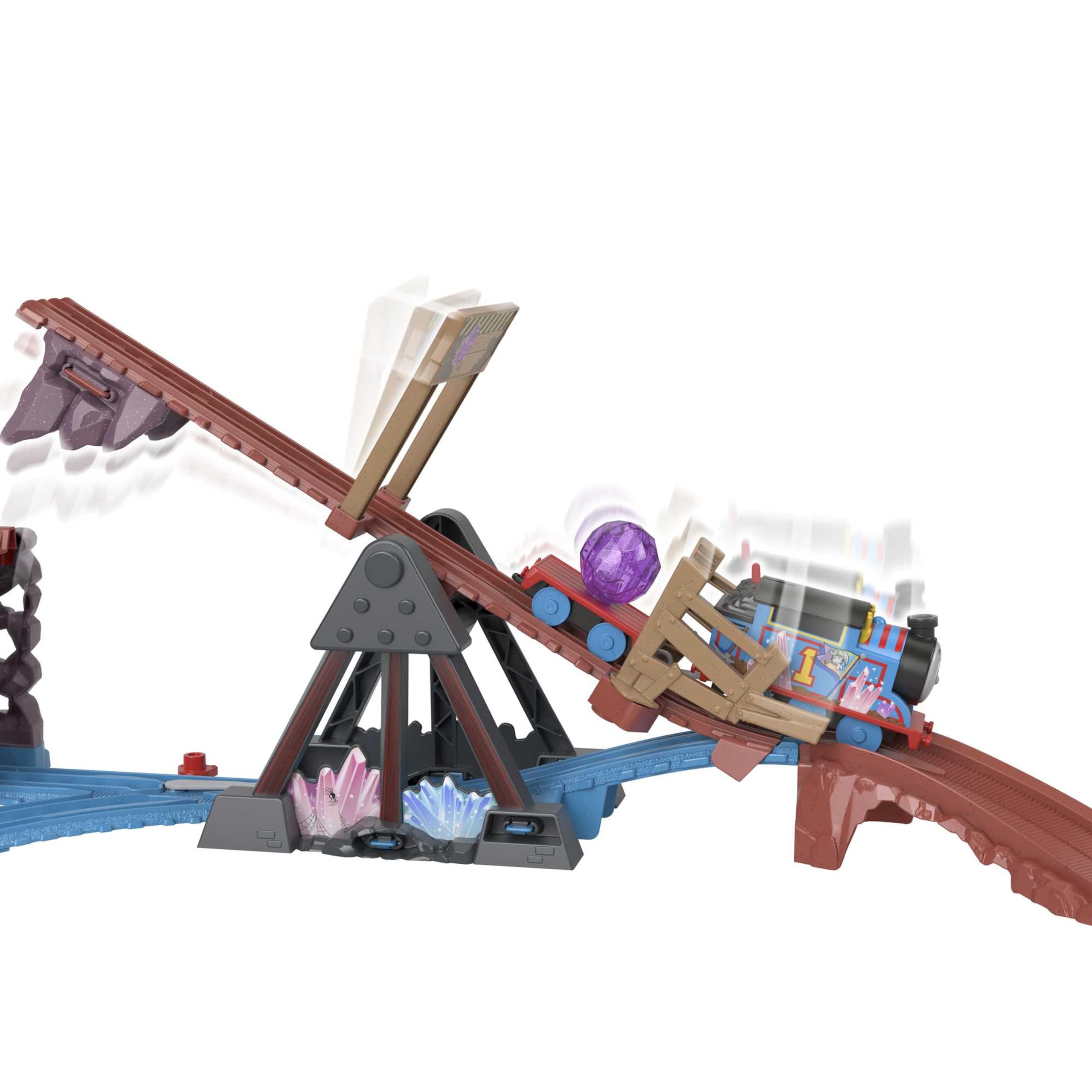 Fisher-Price Thomas y sus Amigos Circuito de tren motorizado, aventura en las cuevas de cristal con Thomas, puente basculante y pista de 2,5metros para niños y niñas a partir de 3 años, HMC28