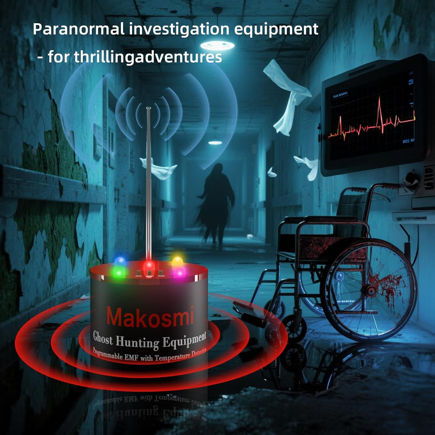 Ghost Hunting Equipment, Paranormal Equipment EMF Meter with 5 Sensitivity Levels and Temperature Detection Battery Powered Ghost Detector for Spirit Hunting EVP Investigations