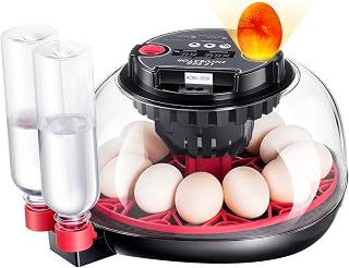 12 Egg Incubators for Hatching Eggs, 360° View Incubator with Automatic Egg Turning and Humidity Control, Egg Candler, Incubator for Chicken Eggs, Ducks, Goose, Quail, Black/Red