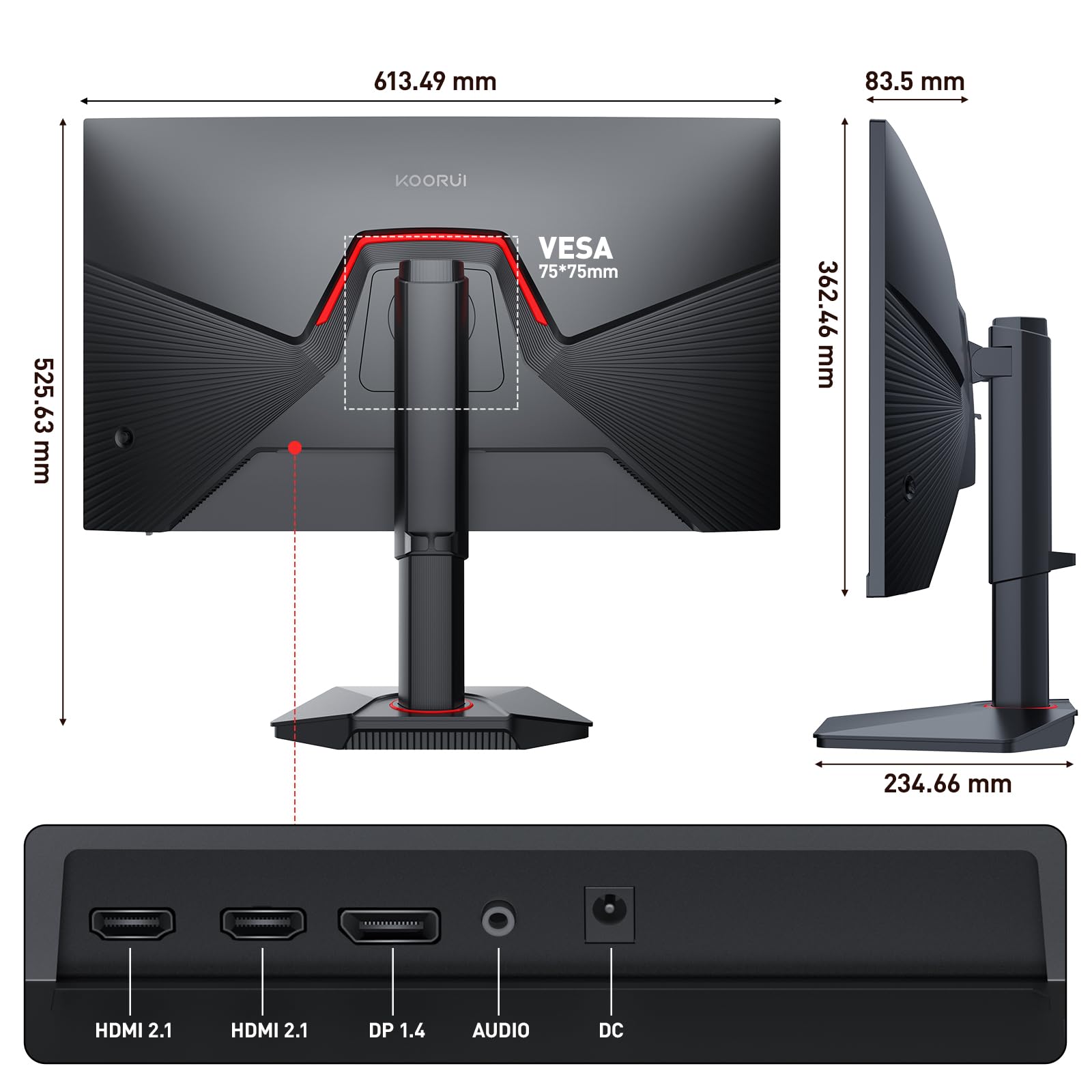 KOORUI G2741L Monitor Gaming 27 Pollici, 4K UHD, 160Hz/320Hz, HDR400, Fast IPS, 1ms, Adaptive Sync, regolabile, HDMI 2.1 * 2+DP 1.4, VESA 75x75mm