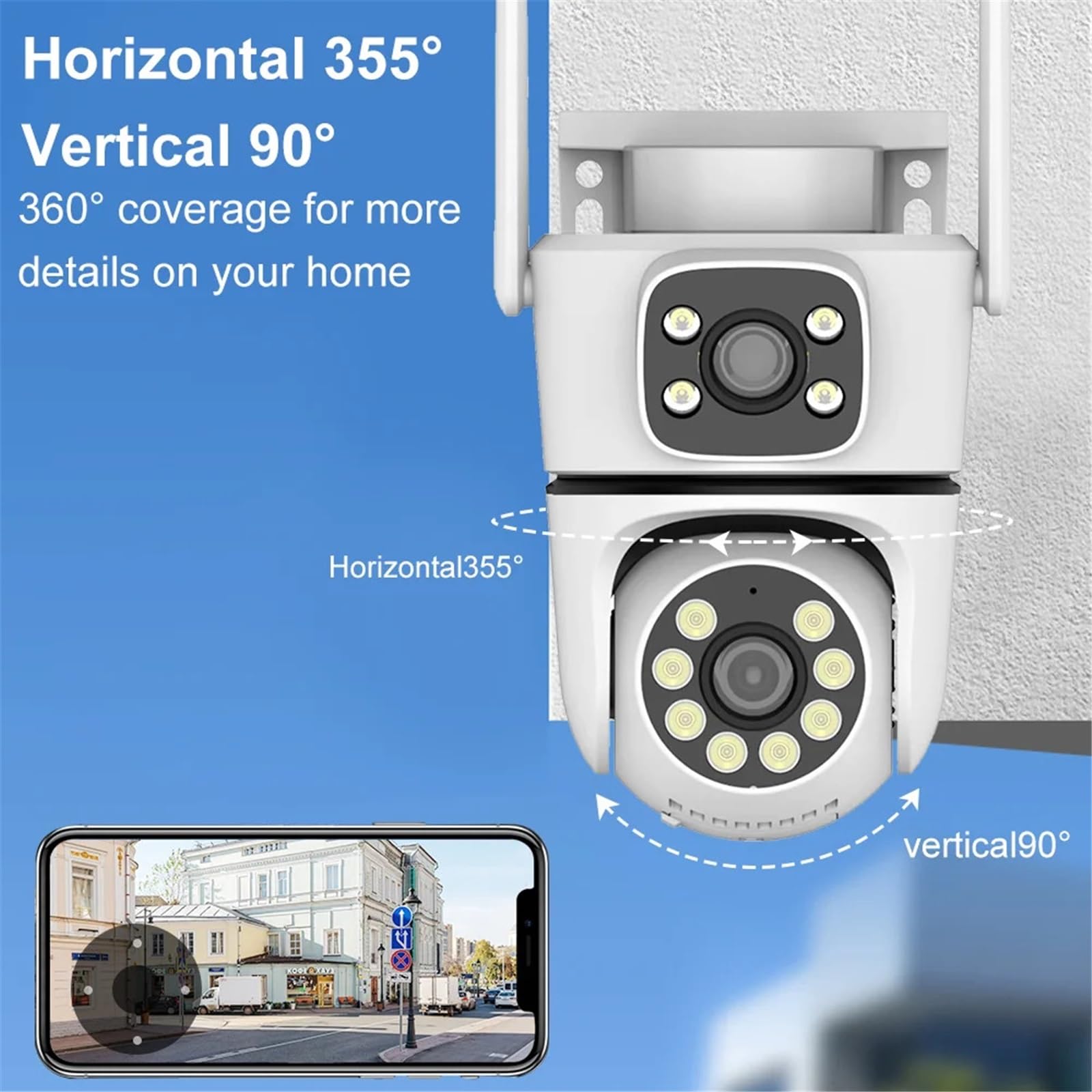 Kamera bezpieczeństwa, 8MP podwójny obiektyw 5G kamera Wifi PTZ zewnętrzna wodoodporna ekran ochrona bezpieczeństwa w domu kolorowy nadzór noktowizyjny(8MP 128G SD Card)