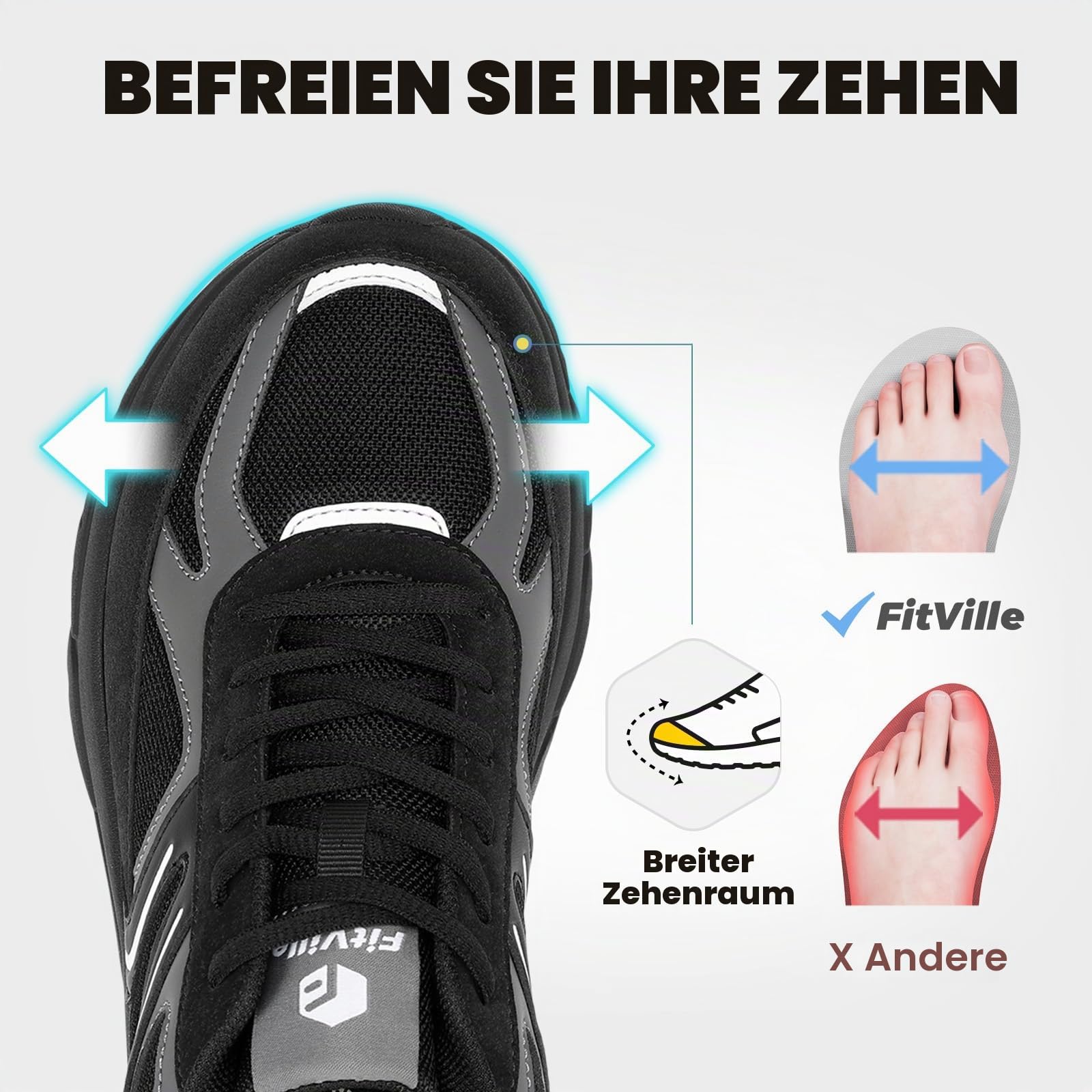 FitVille Sneaker Herren Extra Weit Laufschuhe Dämpfung Sportschuhe Atmungsaktiv Running Shoes Outdoor Joggingschuhe Straßenlaufschuhe rutschfest Turnschuhe Schuhe Breite Füße