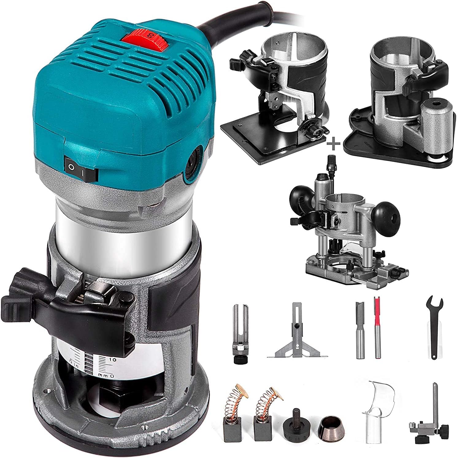 Creative Product Mophorn 6.5Amp 1-1/4 HP Wood Router Tool Kit Max Torque 30,000RPM Variable Speed Compact Router Kit With Fixed Base, Plunge Base, Tilt Base and Offset Base (kit w/4 bases)