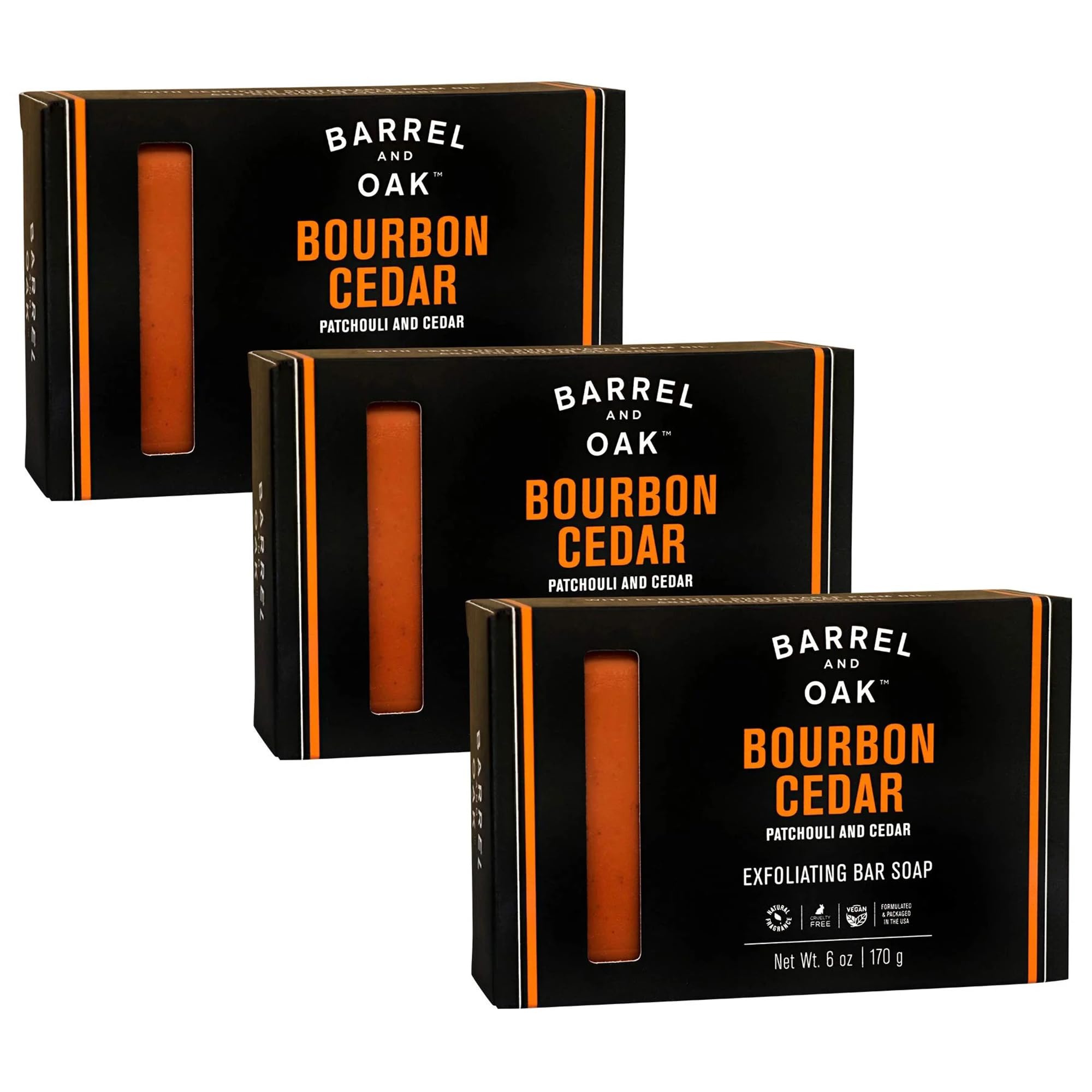 Olivina Men - Exfoliating Bar Soap (Bourbon Cedar, 6 oz, 3-Pack)