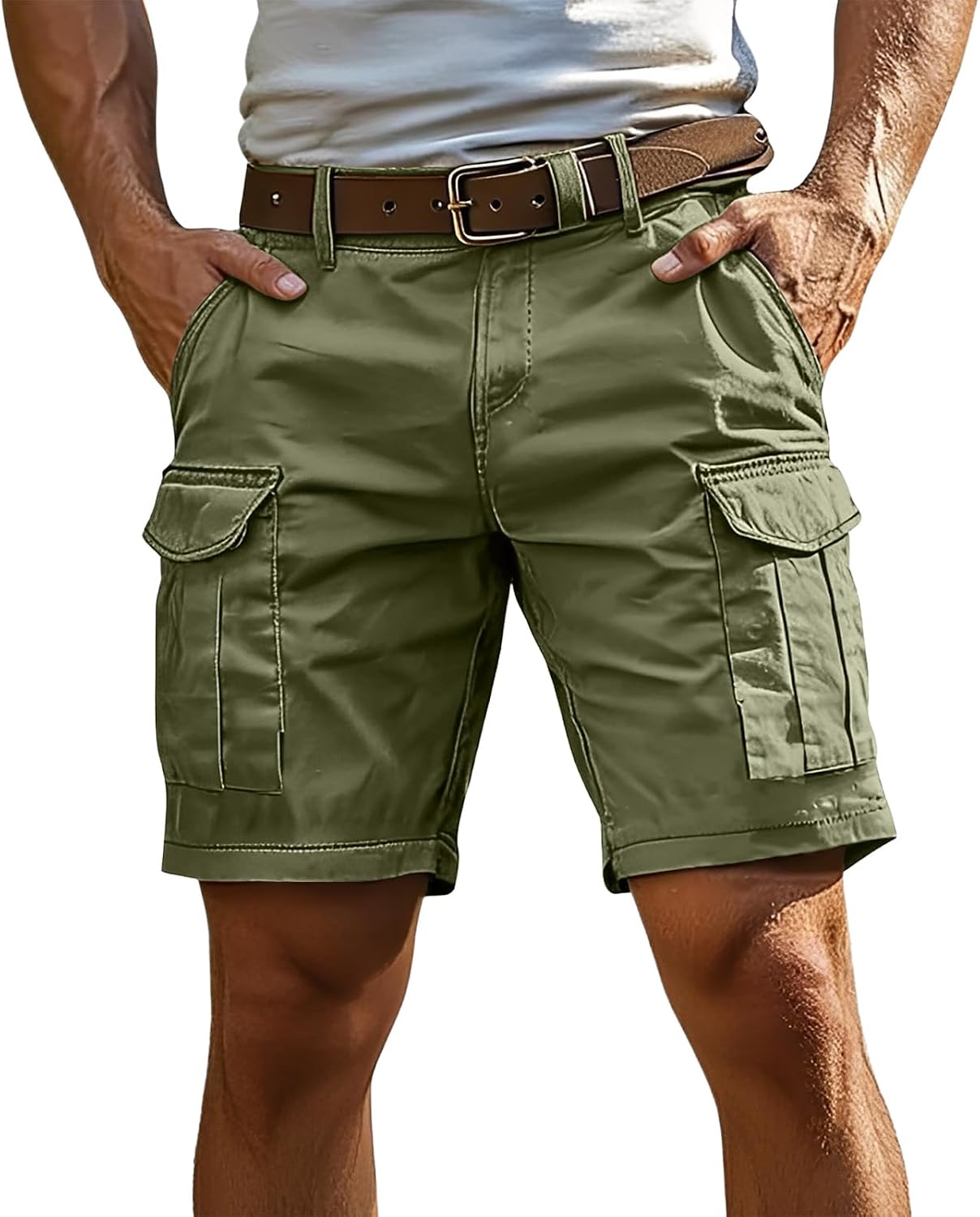 midelxp Mens Cargo Shorts 7 Inch Inseam Casual Ripstop Chino Elastic Waist Shorts with Pockets Summer Hiking Work Short Pants