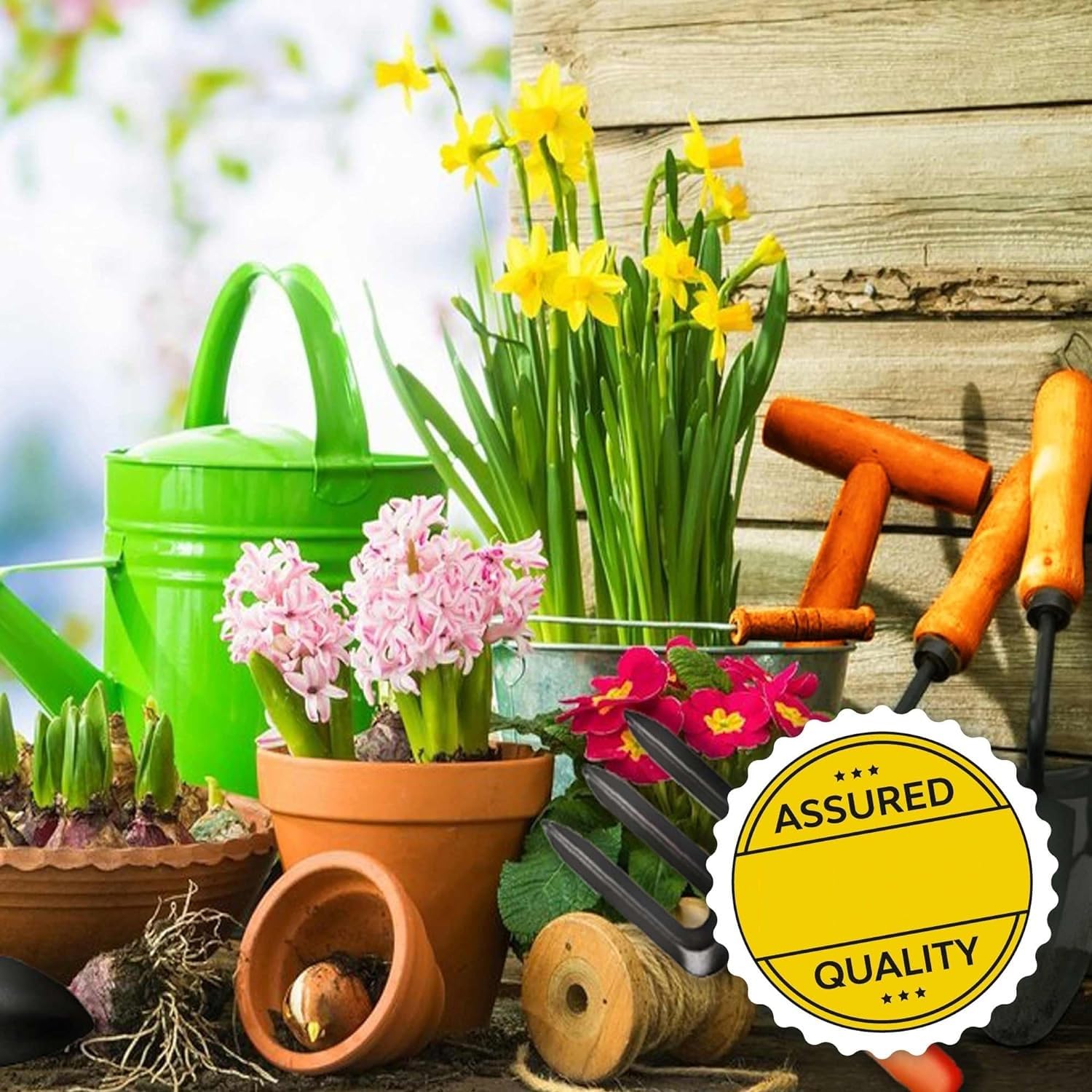 Garten-Handwerkzeug-Set – 10-teilig (Kultivator, Gartengabel, Kellen, Unkrautjäter, Gartenhandschuhe, Schere, Gartenschere, Samenpaket, Metallbox)