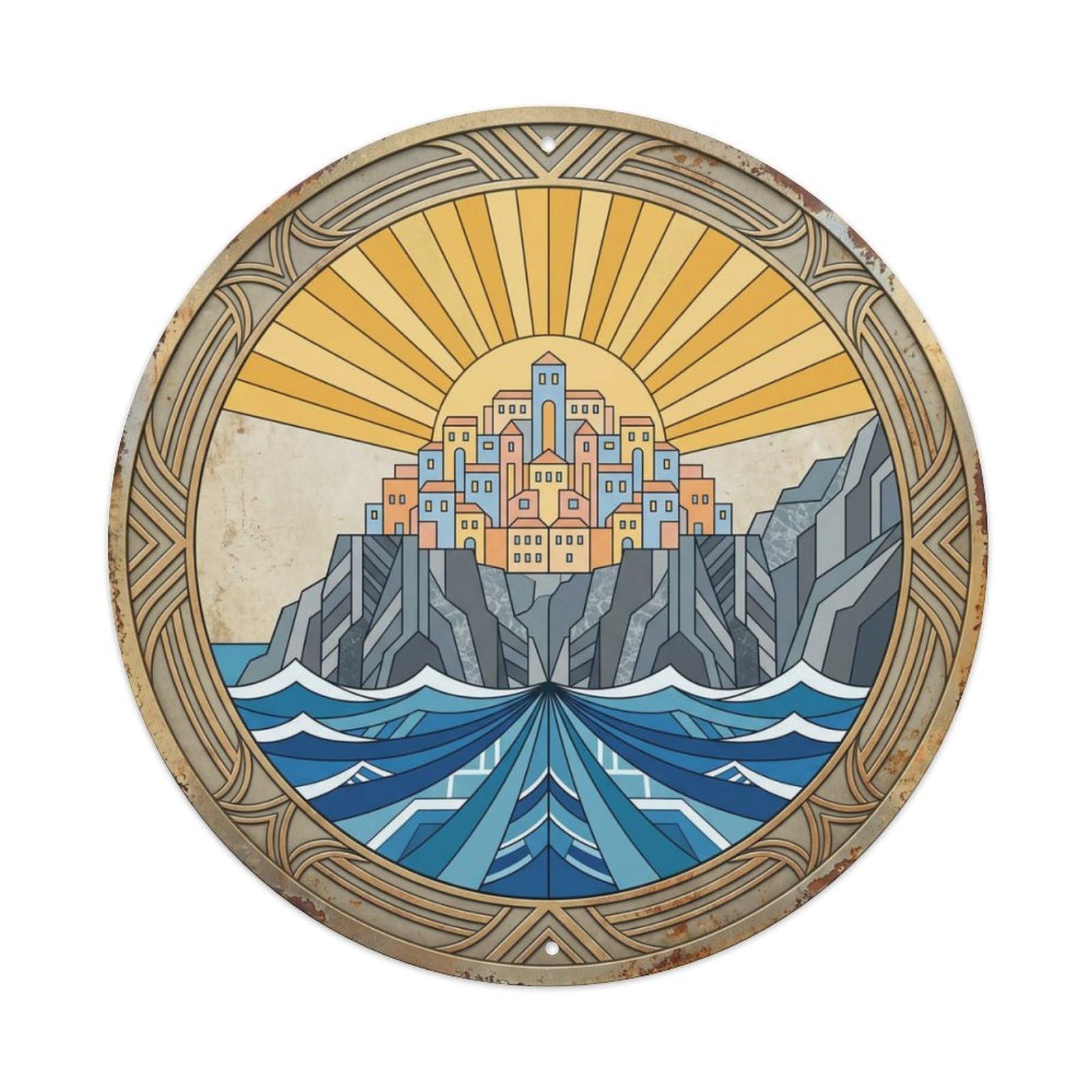 Amalfi Radiant Coast Travel Metal Tin Sign Plaque Wall Decor for Cafe, Club Bar, Office, Home Garden Round Metal Poster 8x8Inch