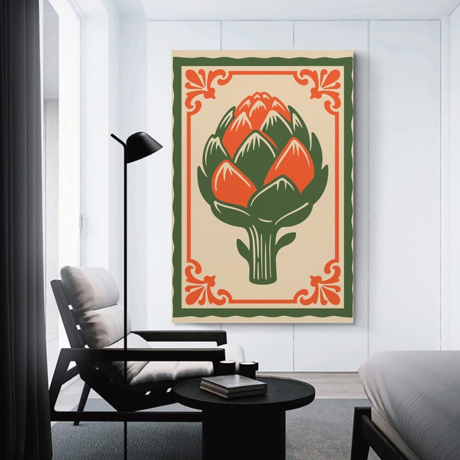 Junmoney Stylized Artichoke Illustration Room Decor Wall Art, 20x30inch(50x75cm), for Living Spaces, Bedrooms Or Relaxed Rooms, Canvas Styling for A Polished Room Look