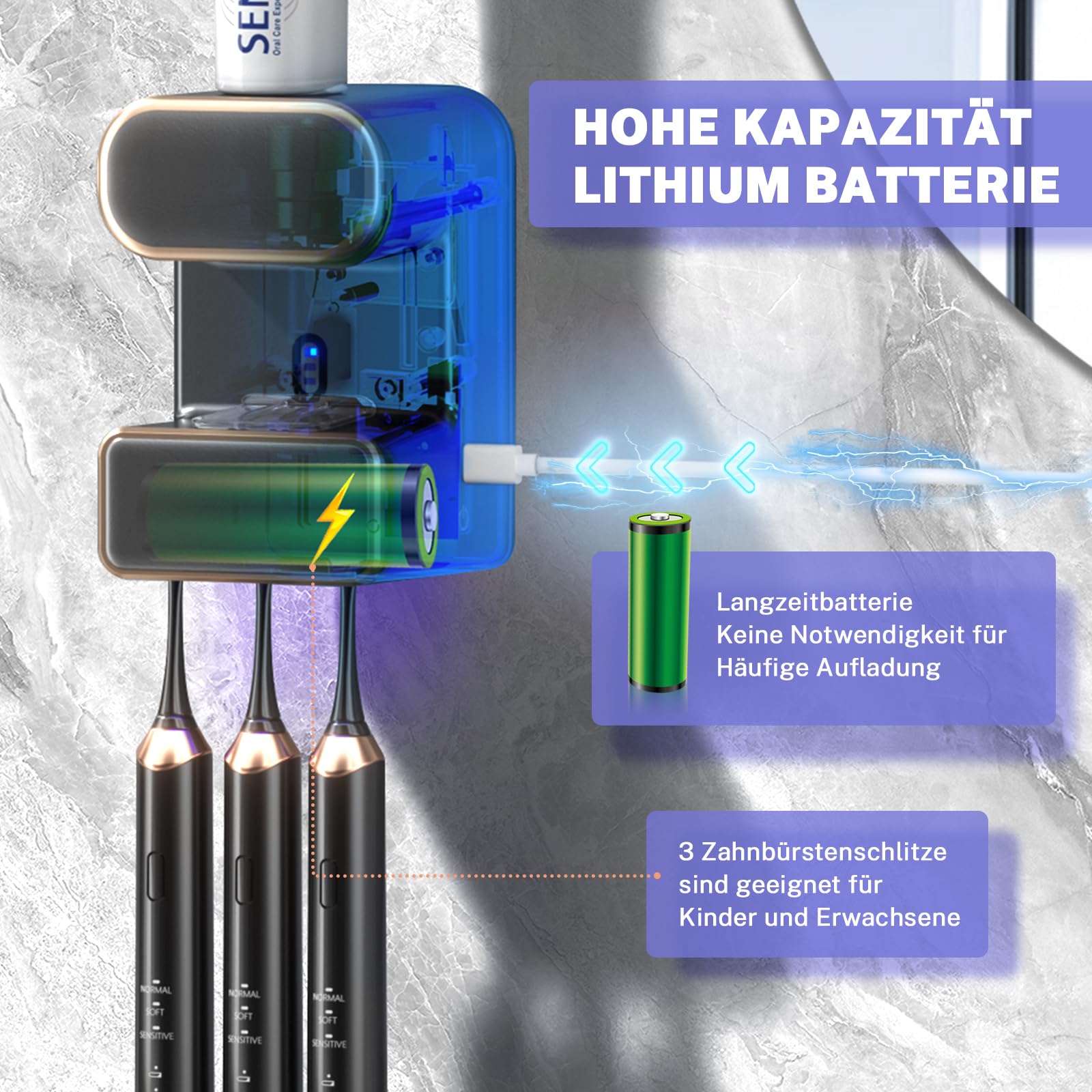 Wekity Automatyczny dozownik pasty do zębów, montowany na ścianie, elektryczny dozownik pasty do zębów dla dzieci i dorosłych, wodoszczelny i pyłoszczelny, do łazienki (czarny)