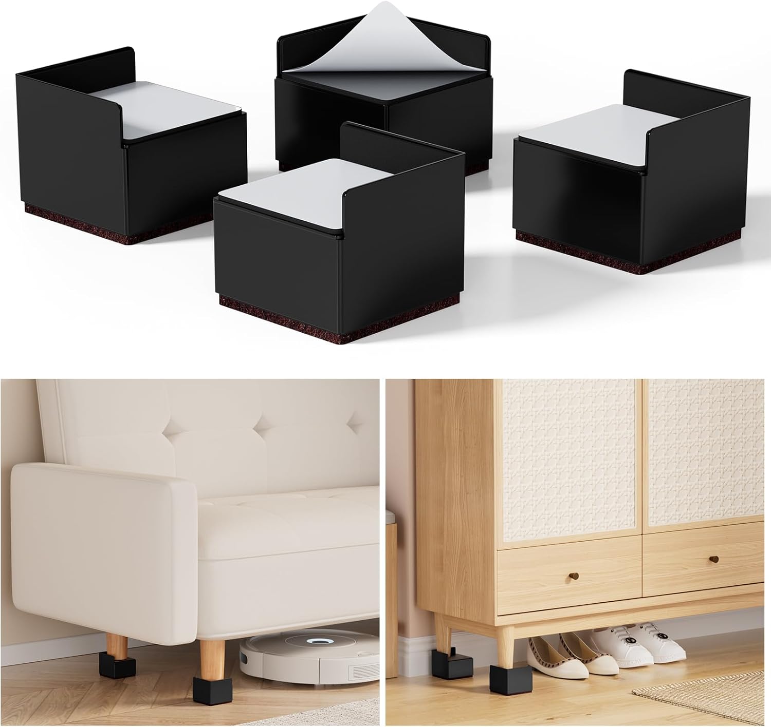 Furniture Bed Risers 2 Inch, 4 Pack Metal Heavy Duty Furniture Riser,Desk Leg Risers for Table,Desk, Couch,Sofa,Cabinet Bed Lift Risers Table Risers Support up to 5000 Lbs,Black