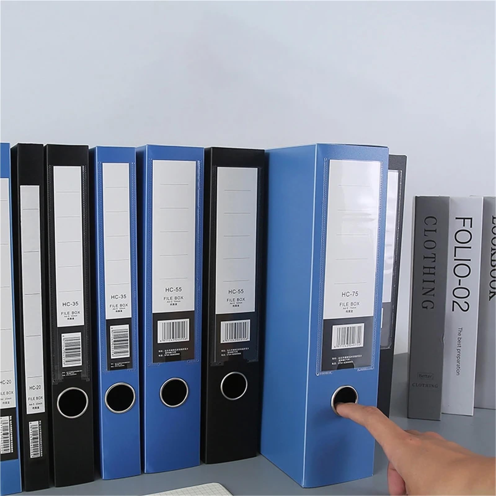 Carpeta Box Carpeta de archivos A4, caja de almacenamiento de papel gruesa de plástico multifuncional, color negro y azul, contrato Para Almacenar Documentos(Black-2cm)