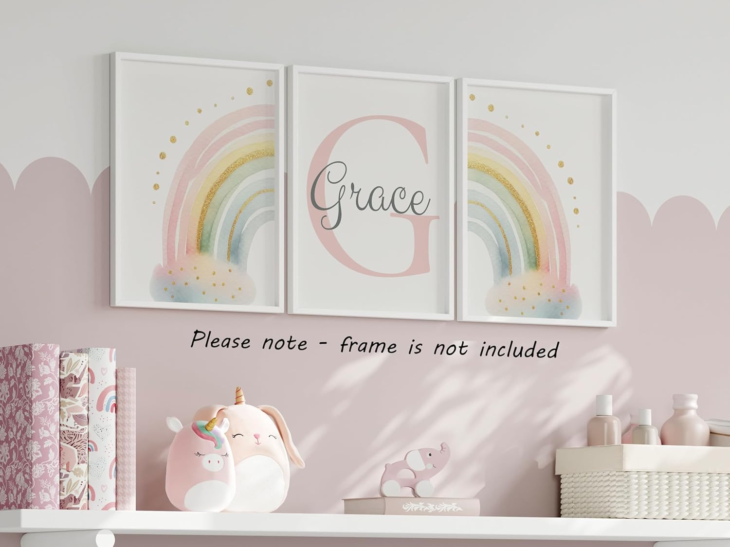 Personalized Rainbow Set of 3 Unframed Poster Prints, Personalize Name, Rainbow Theme Room Decor, Girls Bedroom Nursery Decor, Girls Bedroom Prints (12x16)