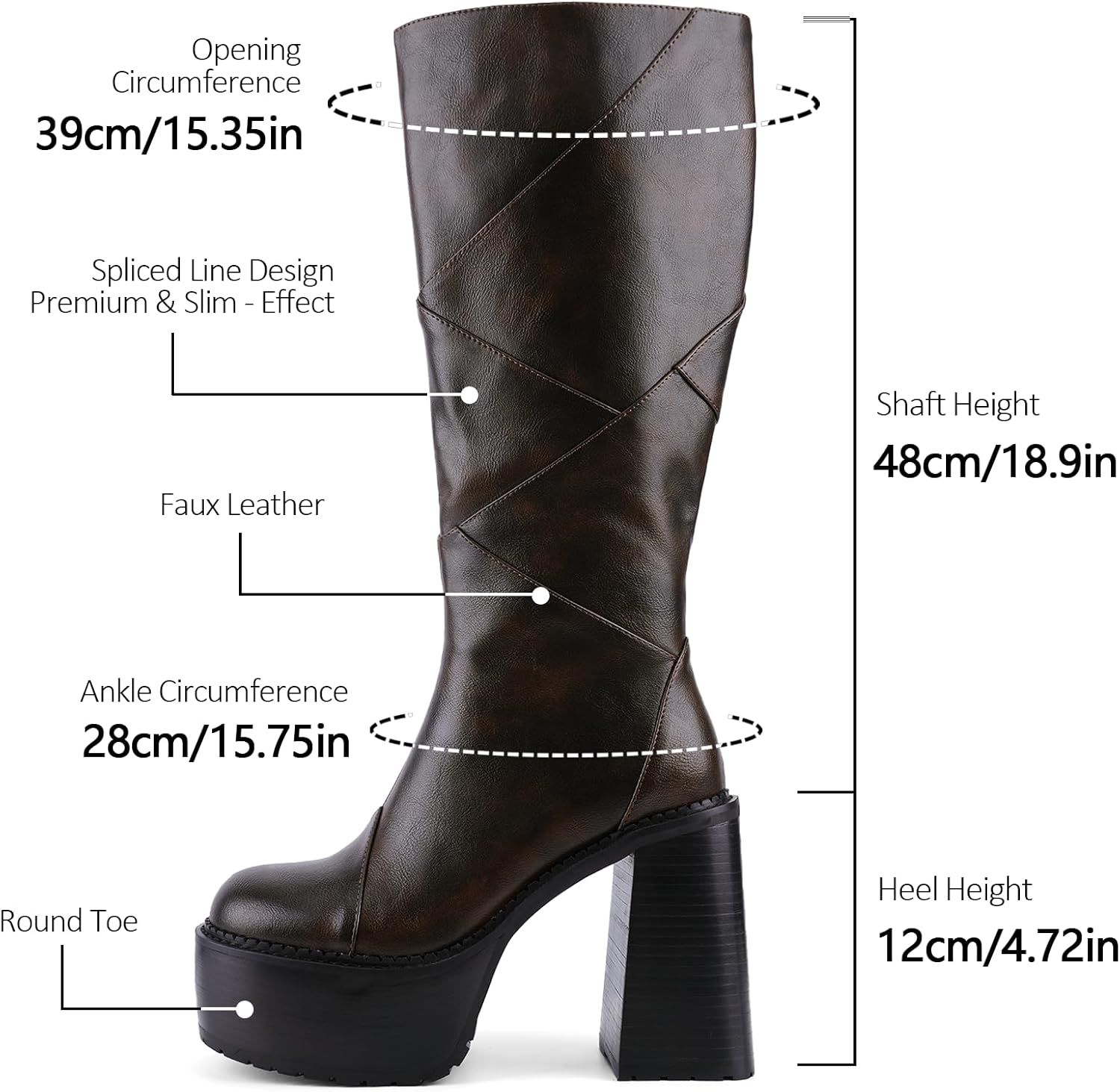 QIV Knee High Platform for Women Chunky Round Toe High Heel Motorcycle Combat Punk Tall Boots with Side Zipper