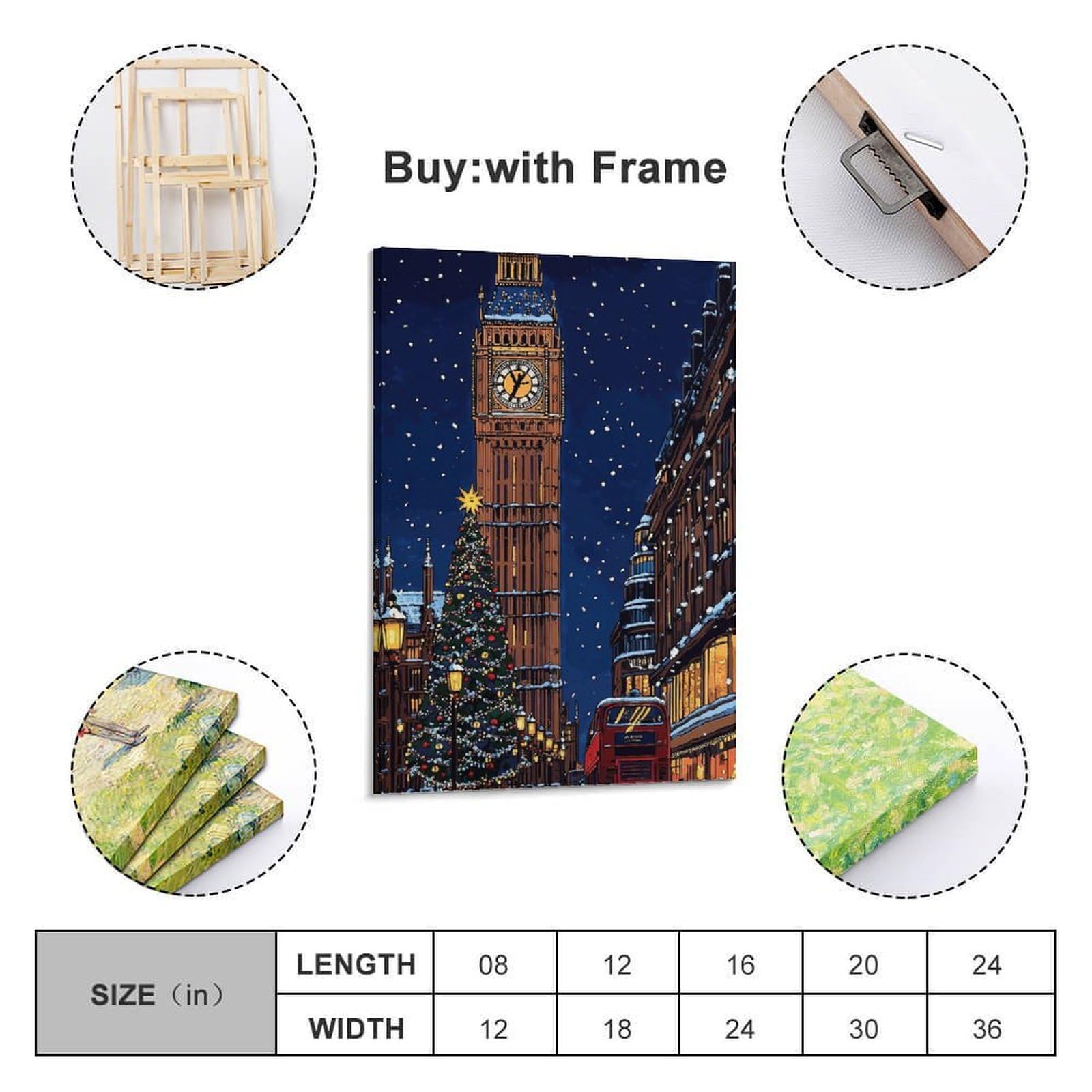 CWLLOG Stampa artistica da parete su tela, poster natalizio con scena di Londra e Big Ben, mostra festival urbani moderni, per soggiorno e camera da letto, 50 x 75 cm