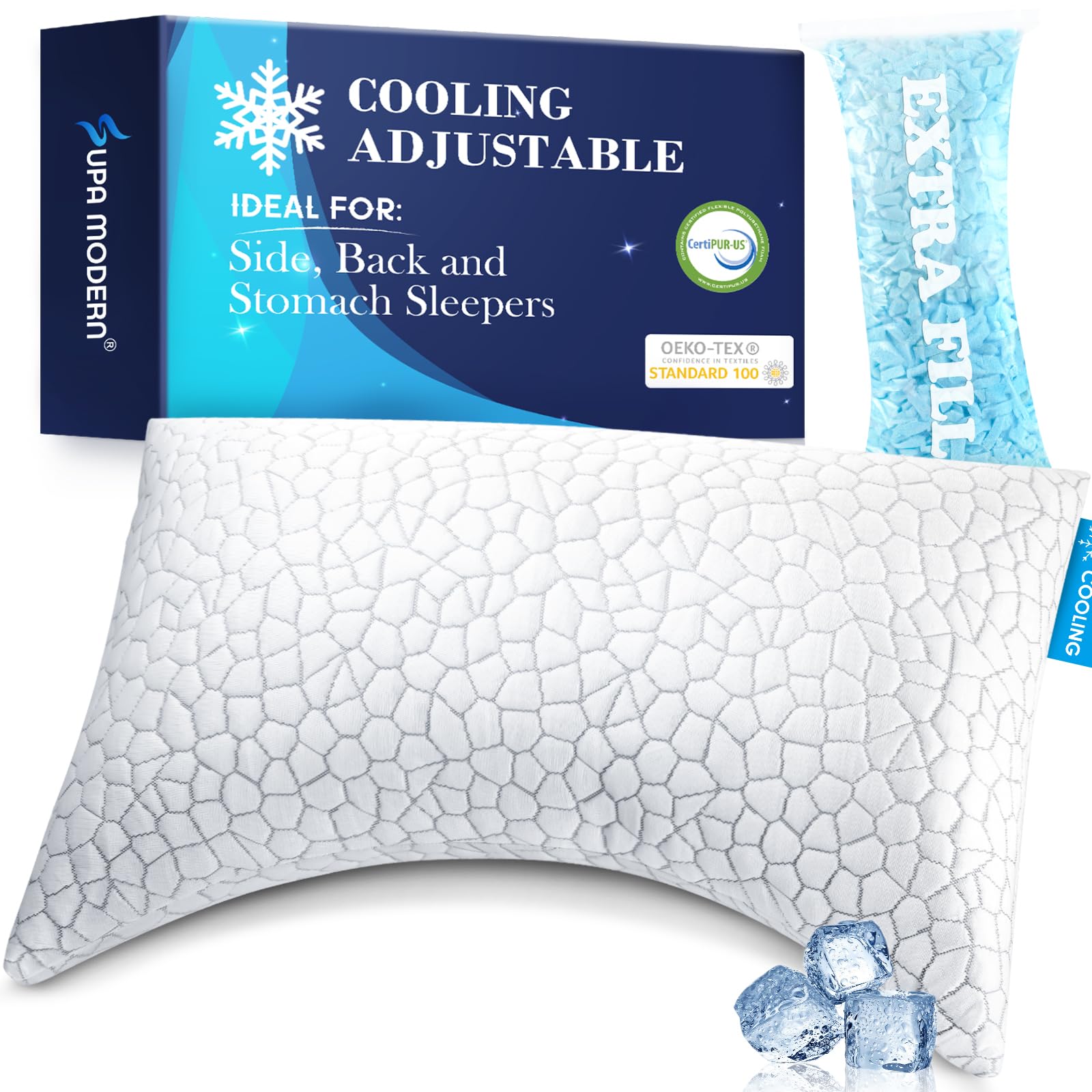 Side Sleeper Pillows for Adults Cervical Pillow for Side Sleepers Cooling Pillow with Ergonomic Design Adjustable Crescent Shredded