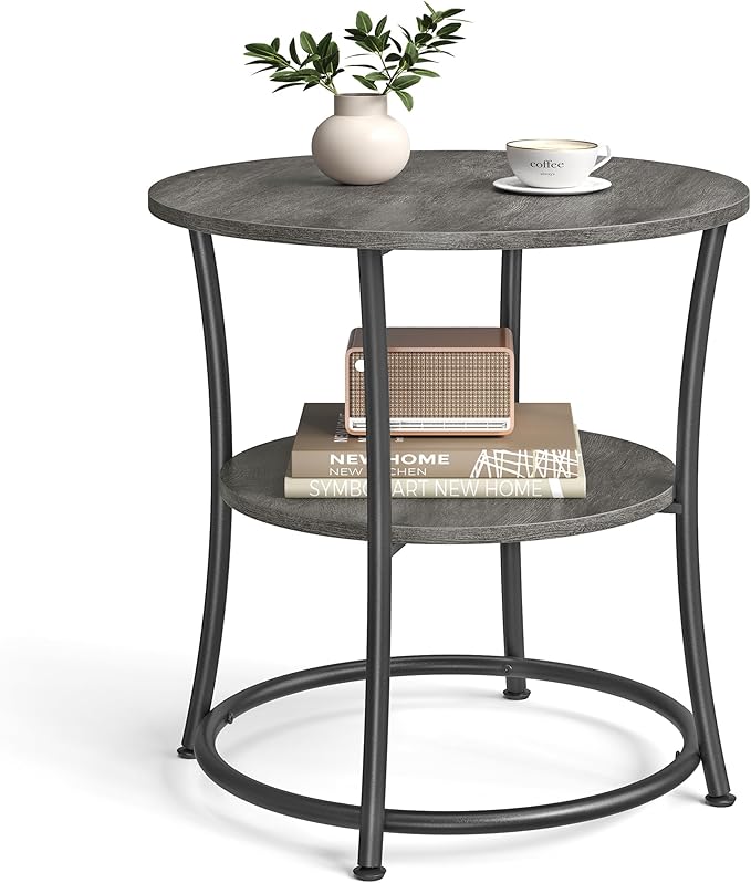 Amazon.com: VASAGLE Side Table, Round End Table with 2 Storage Shelves ...