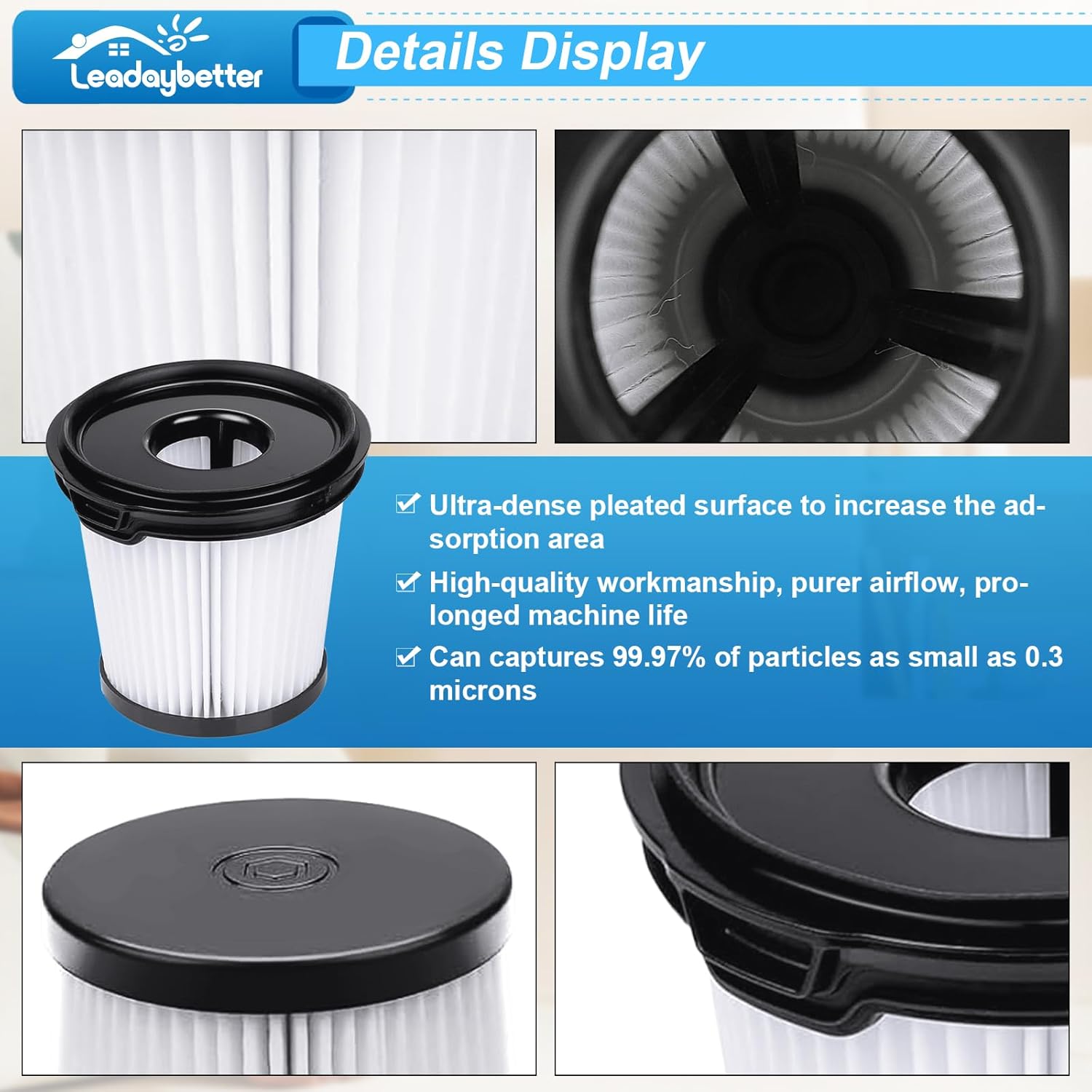 Leadaybetter 6 Packs HEPA Filters Replacement for Shark BU3521 BU3120 BU3520C IW1615 IW1111 IW1120 IW3511 IW3120 IW3615 IW3110C Detect Pro Lightweight Cordless Vacuum, Compare to Part XPRFIW1000 thumbnail