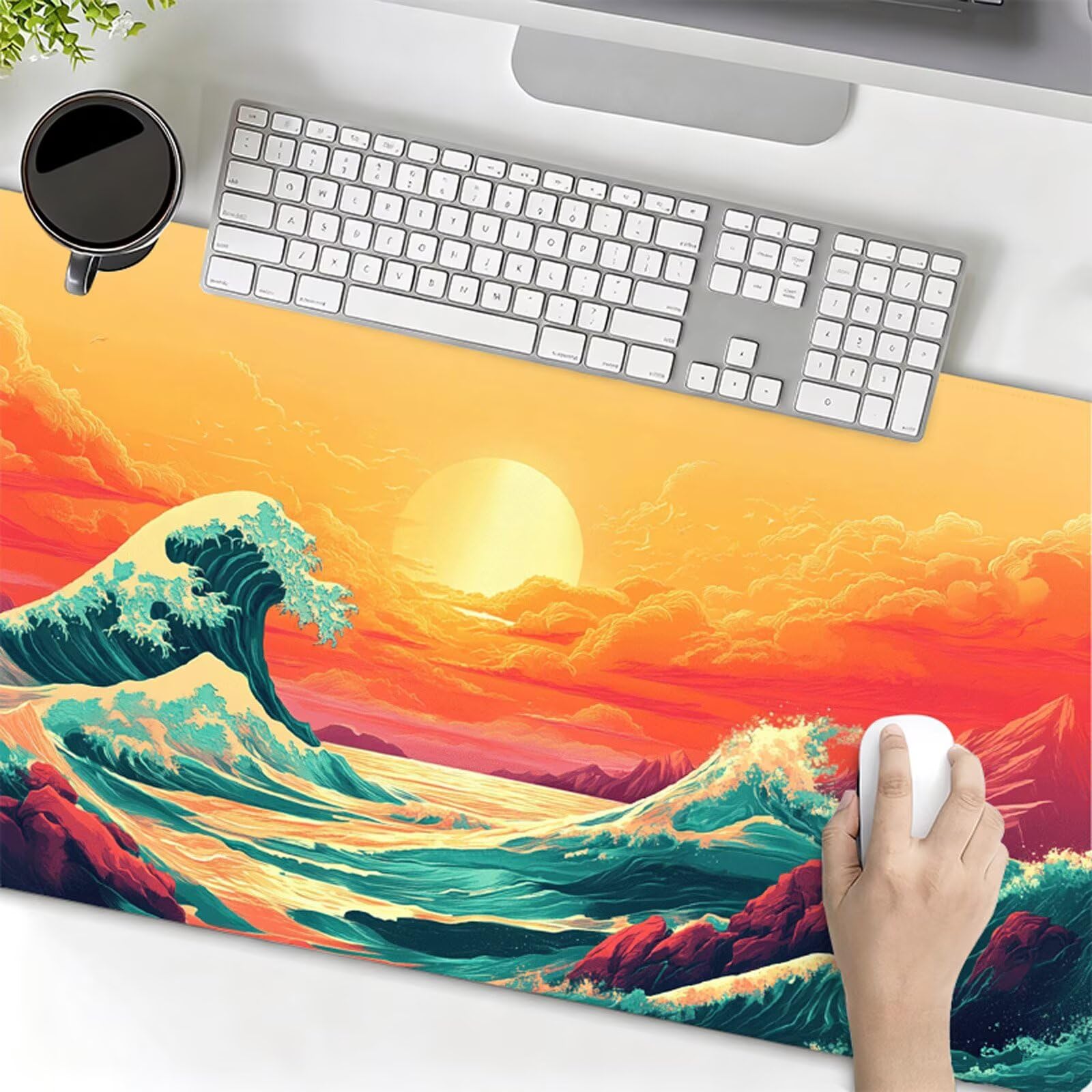 Podkładka pod mysz XXL 1200x600x3mm podkładka pod mysz zachód słońca podkładka pod mysz ocean poprawia precyzję i szybkość, wodoodporne antypoślizgowe, szyte krawędzie, akcesoria do gier, komputer