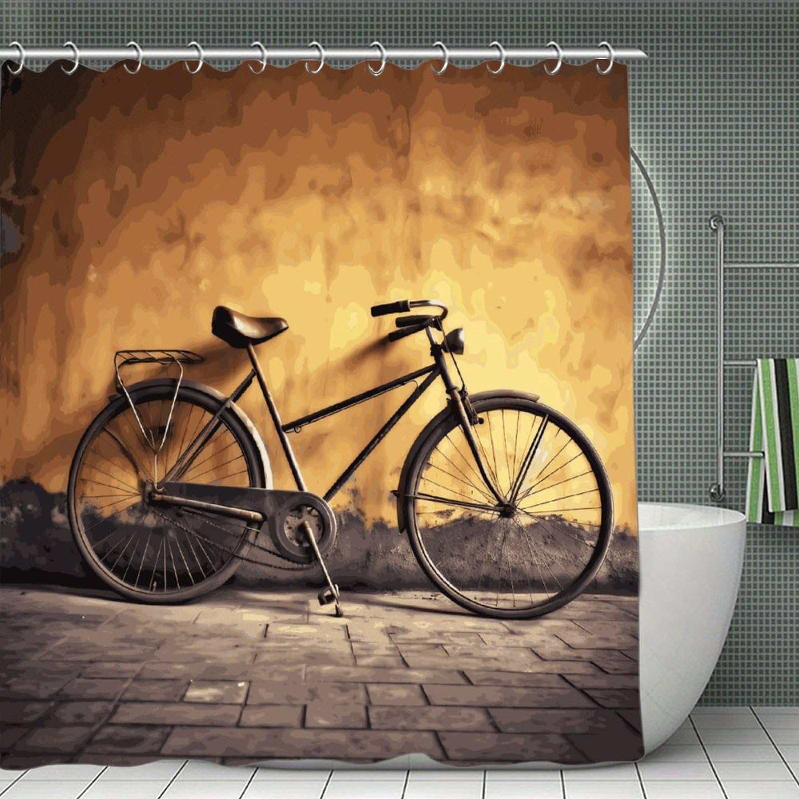 FekiLoot Old Bicycle Shower Curtain with Hooks Modern Farmhouse Bathroom Curtain Waterproof Cloth Bath Curtains Cute Washable Blackout Privacy Curtains for Bathroom Bathtub 70.8"x70.8"