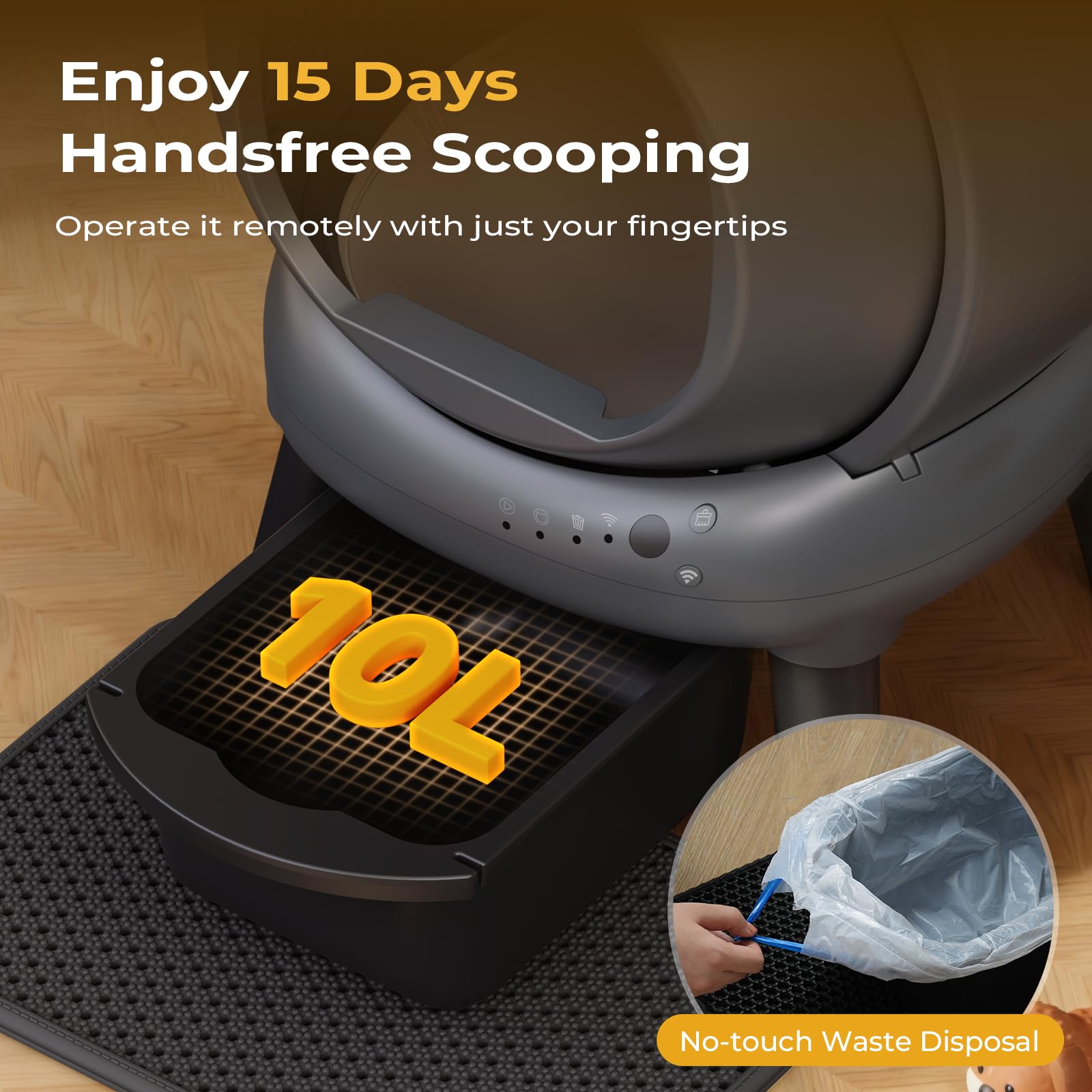 Coziley Self Cleaning Litter Box, E2 Cat Litter Box Automatic Cleaning, Robot Litter Box with 2 Rolls Waste Bag and Litter Mat, Black - image 7