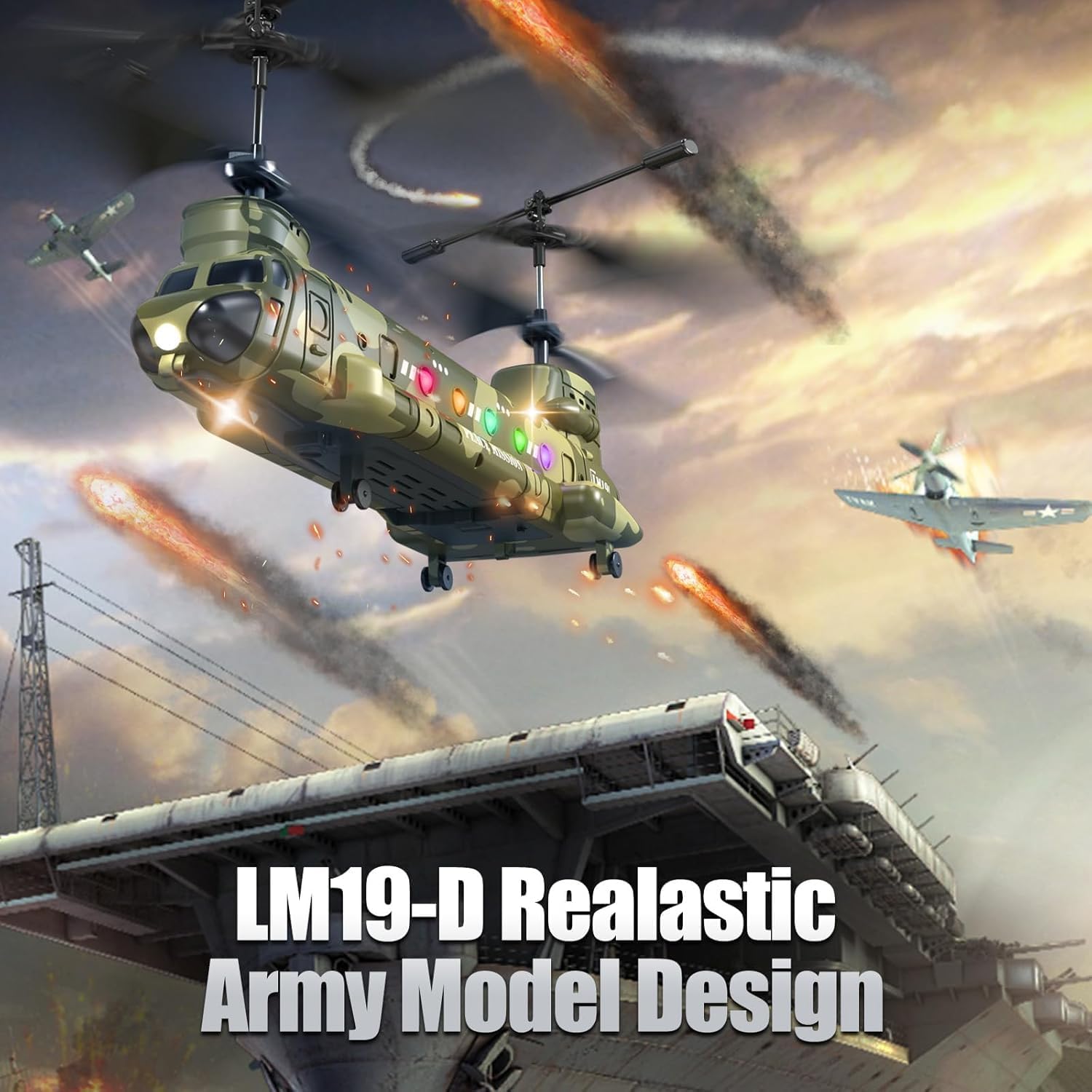 OBEST LM19-D Chinook RC Helicopter,Remote Control Military Helicopter,Twin-Propeller with Altitude Hold,One Key take Off/Landing,Army RC Toys for Military Fans